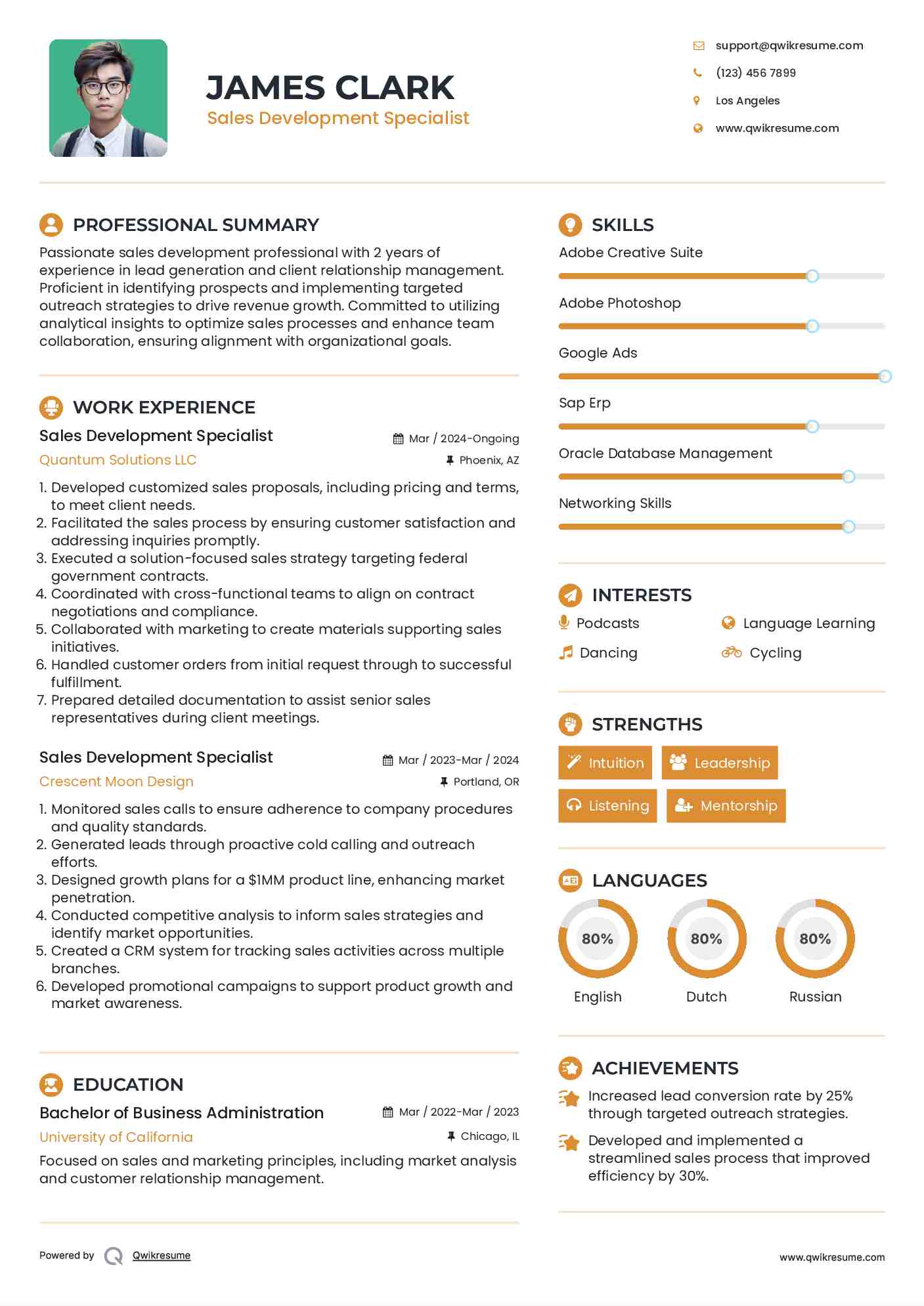 Sales Development Specialist Resume Model