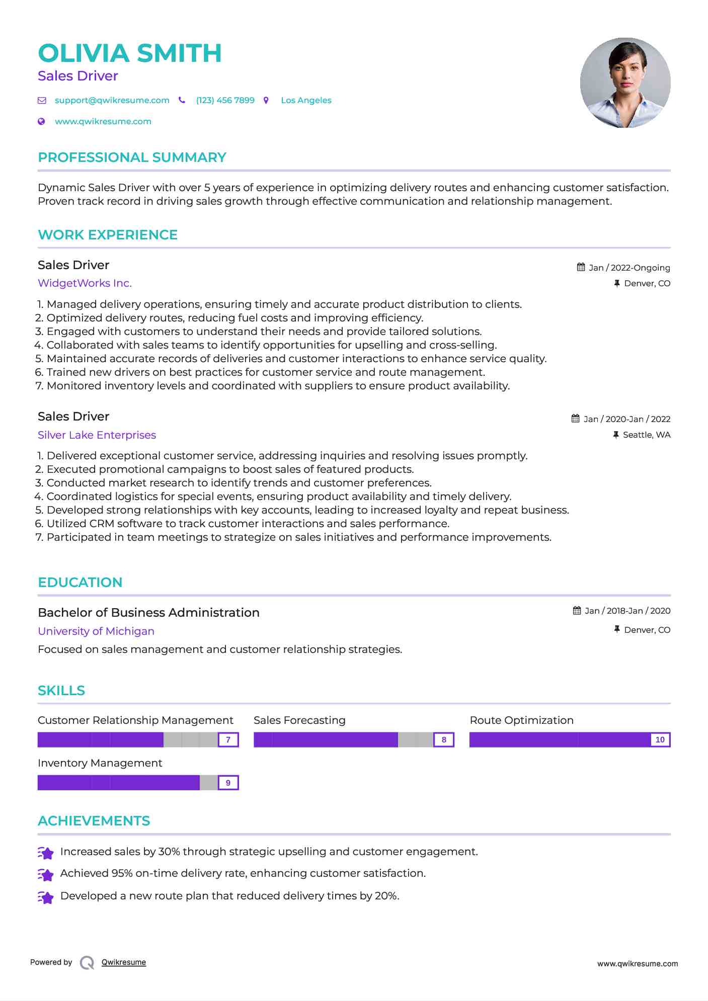 Sales Driver Resume Format