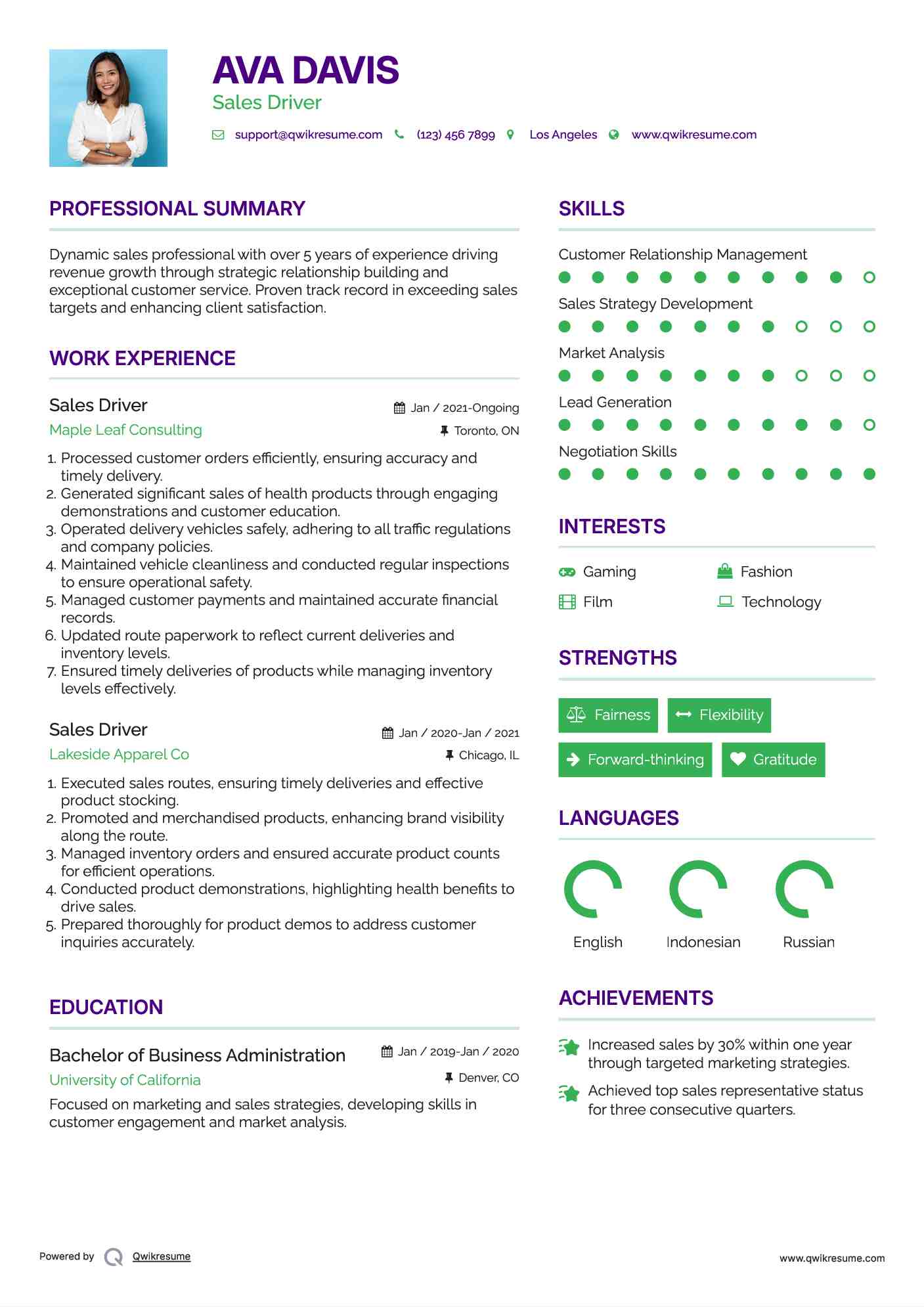 Sales Driver Resume Template