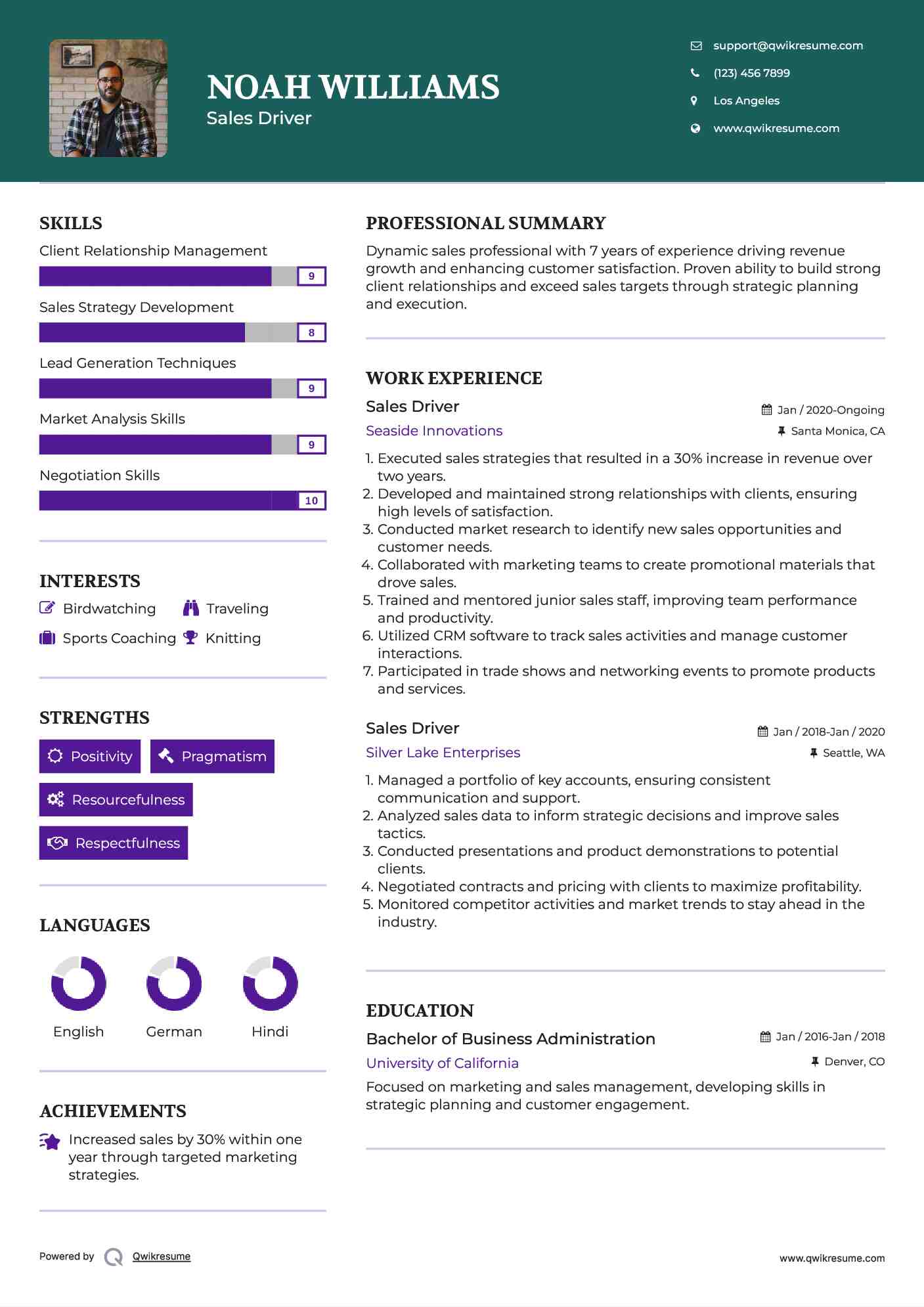 Sales Driver Resume Example