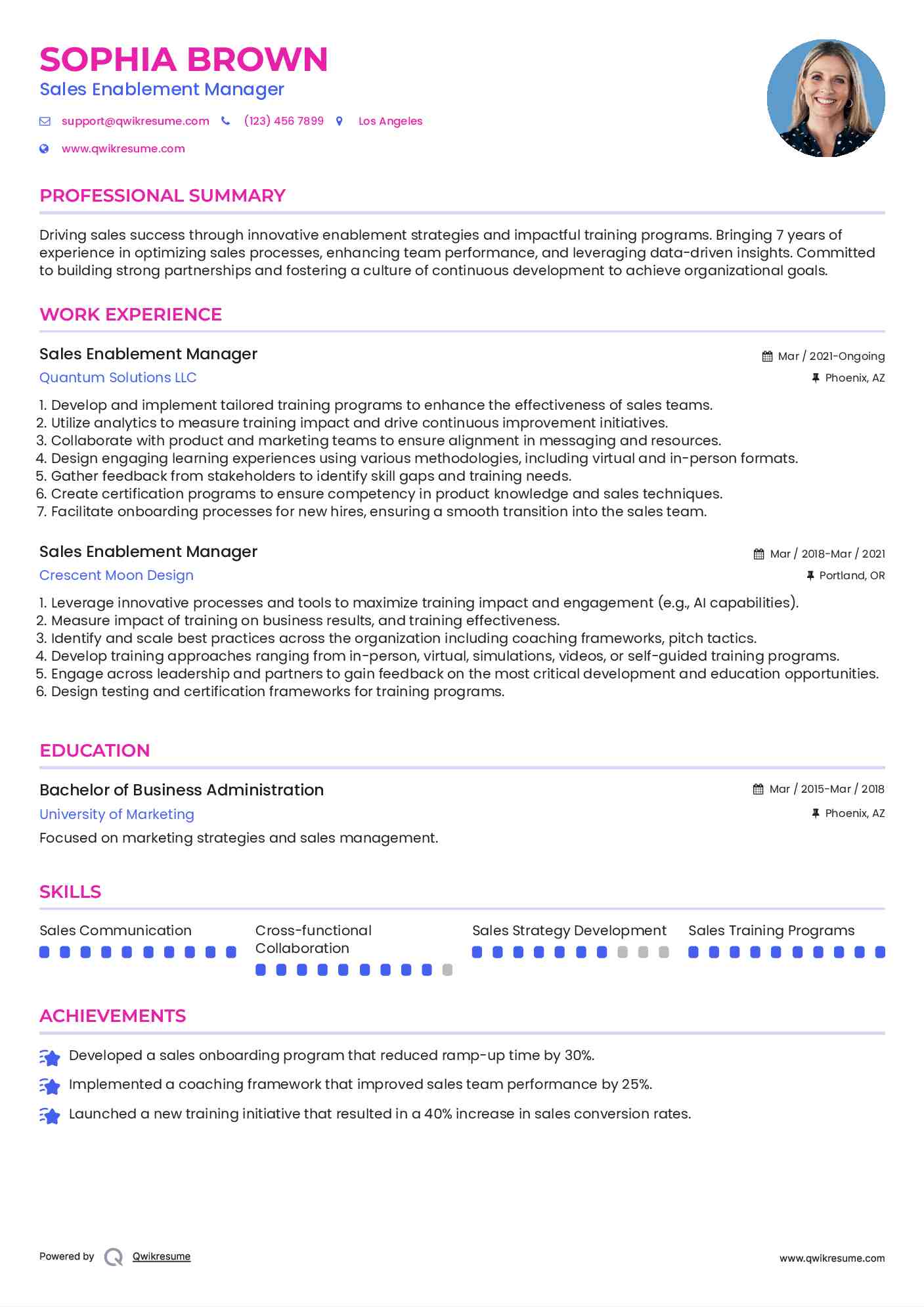Sales Enablement Manager Resume Example
