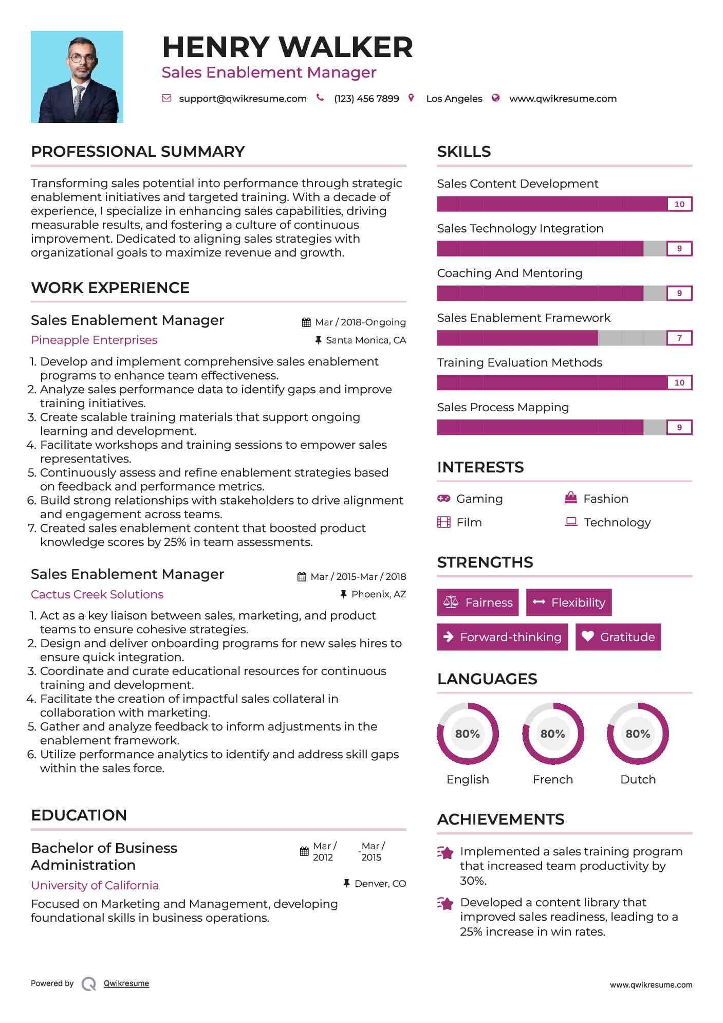 Sales Enablement Manager Resume Sample