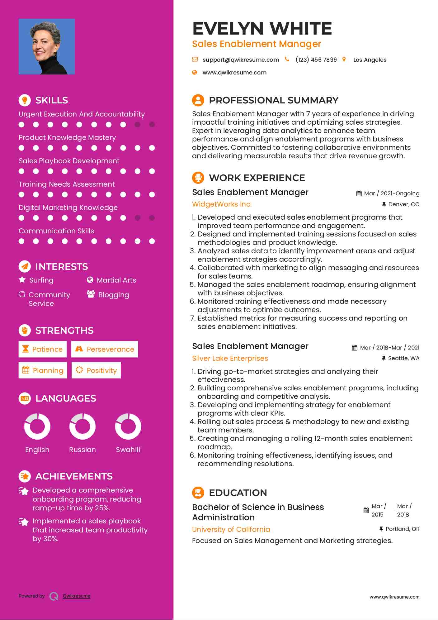 Sales Enablement Manager Resume Samples | QwikResume