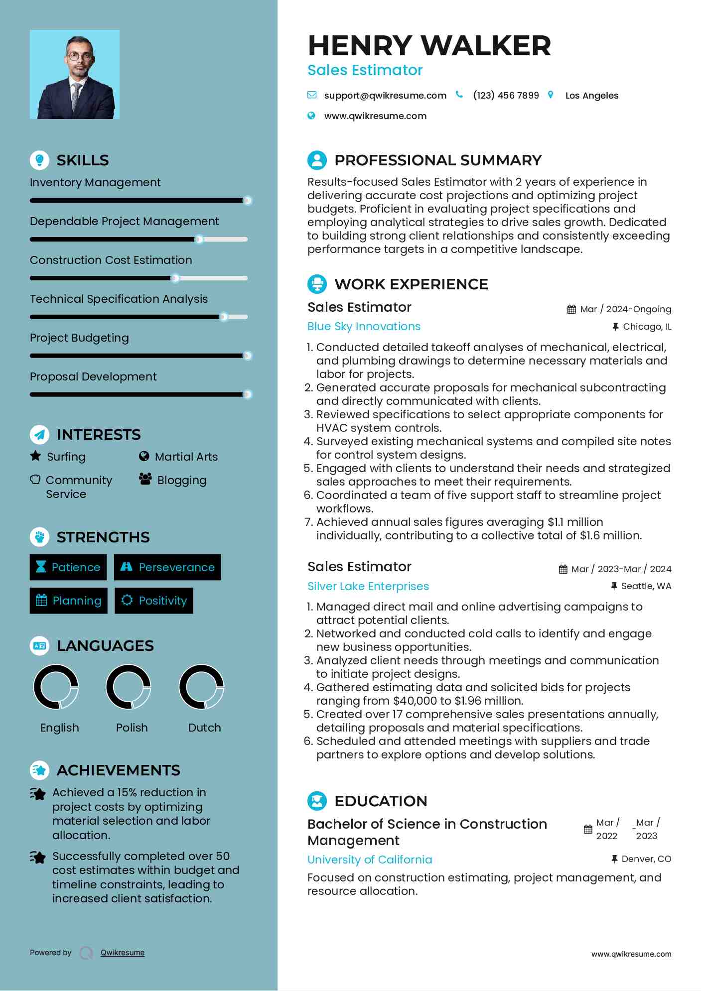 Sales Estimator Resume Example