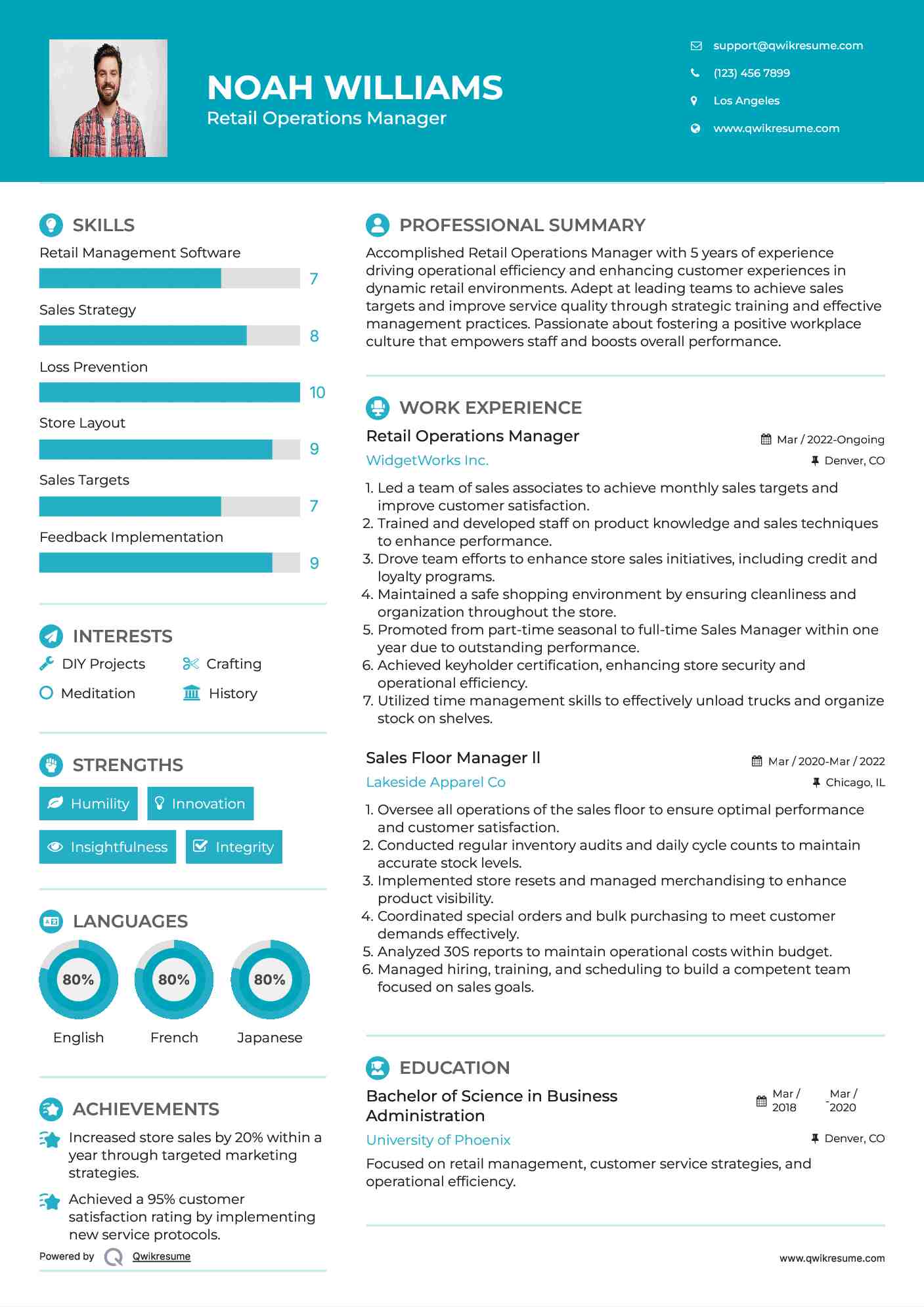 Retail Operations Manager Resume Example