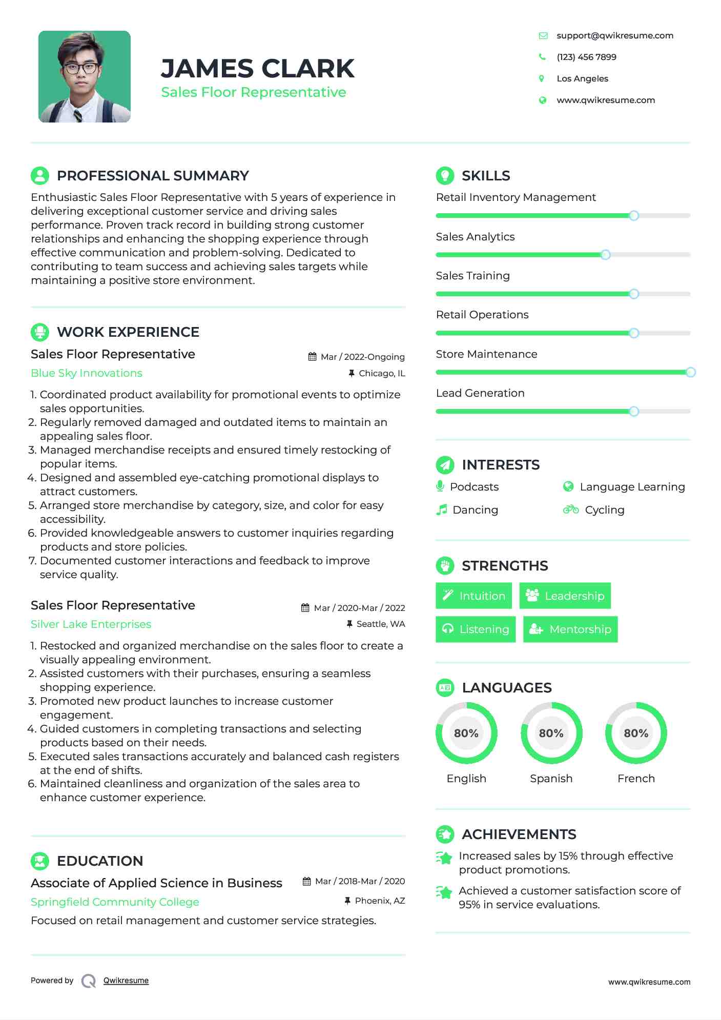Sales Floor Representative Resume Model
