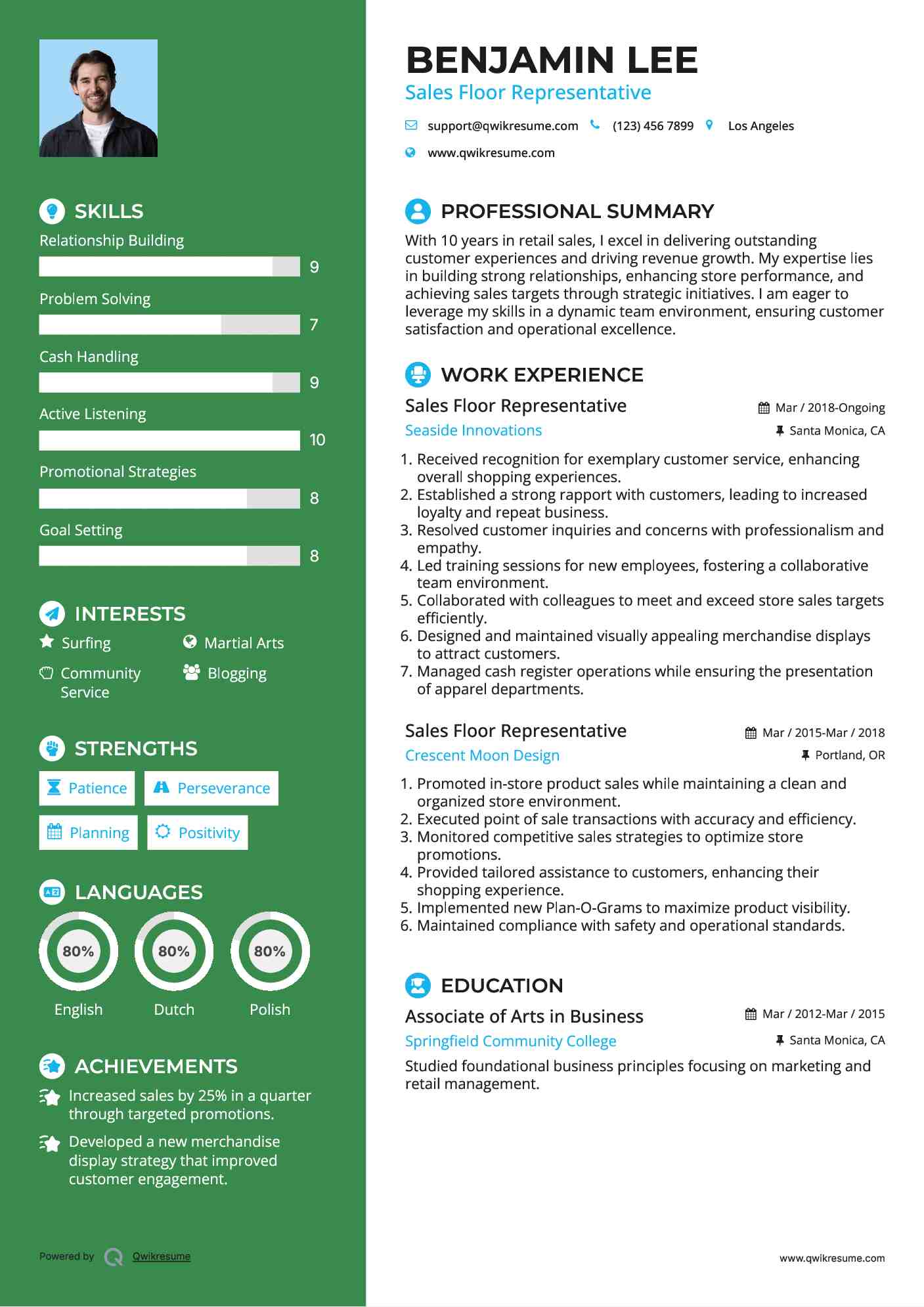 Sales Floor Representative Resume Model
