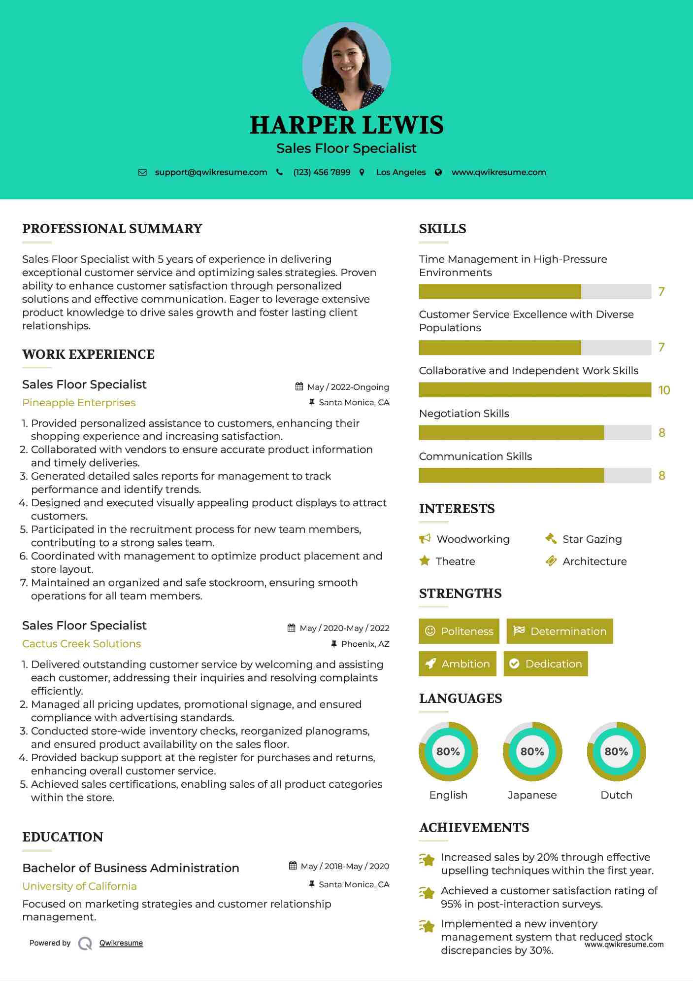 Sales Floor Specialist Resume Sample