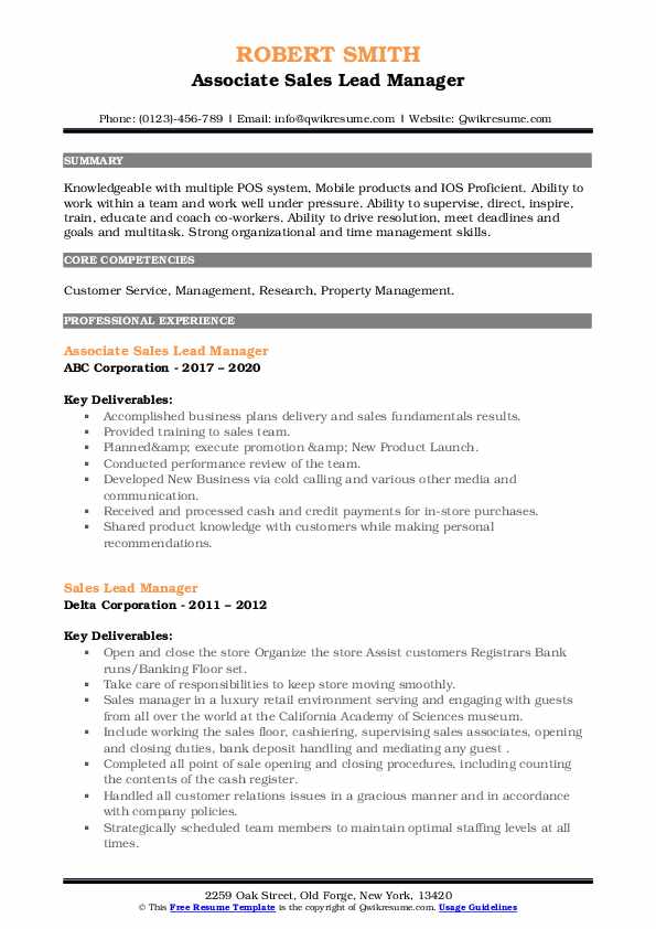 Sales Lead Manager Resume Samples QwikResume