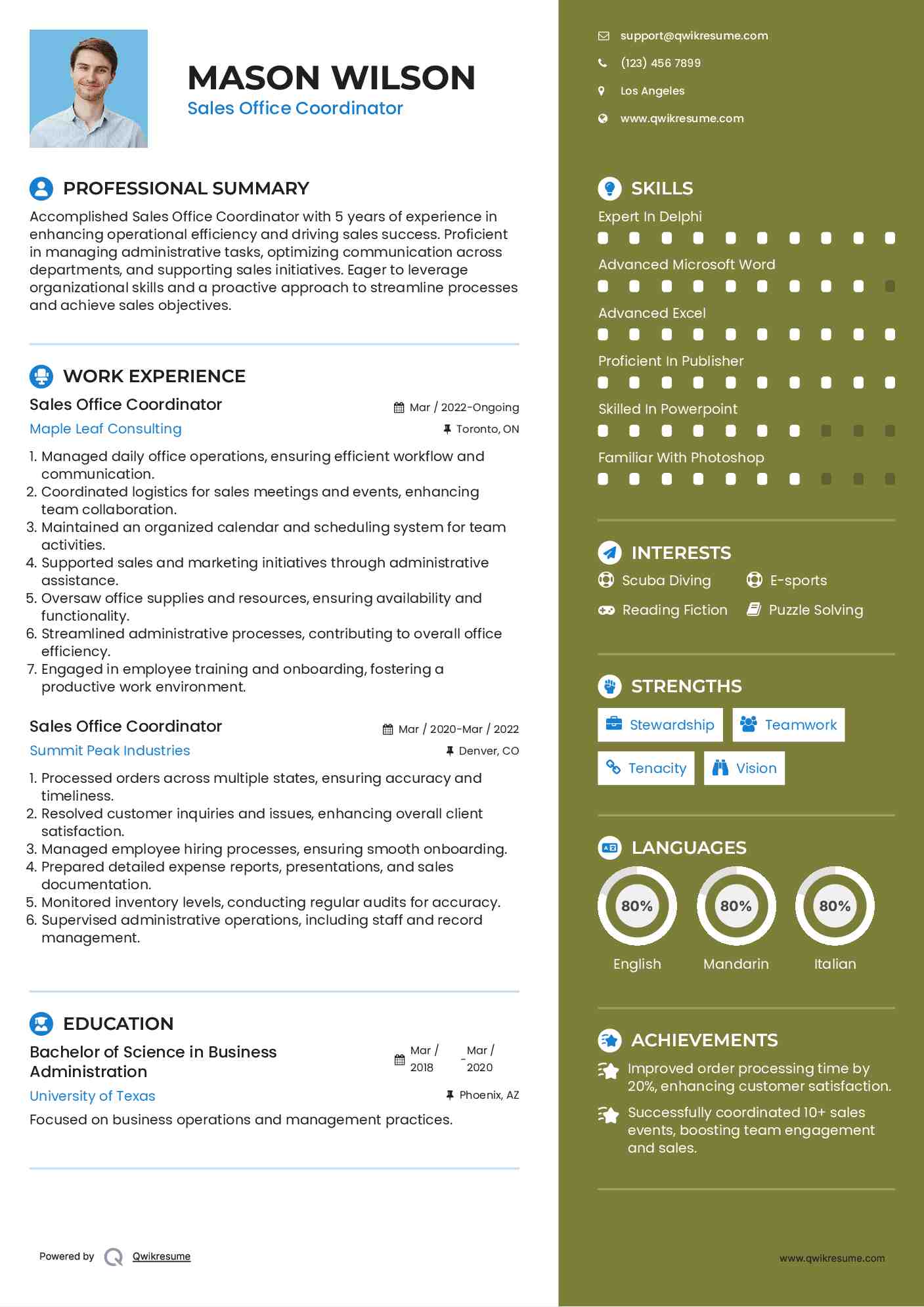 Sales Office Coordinator Resume Format