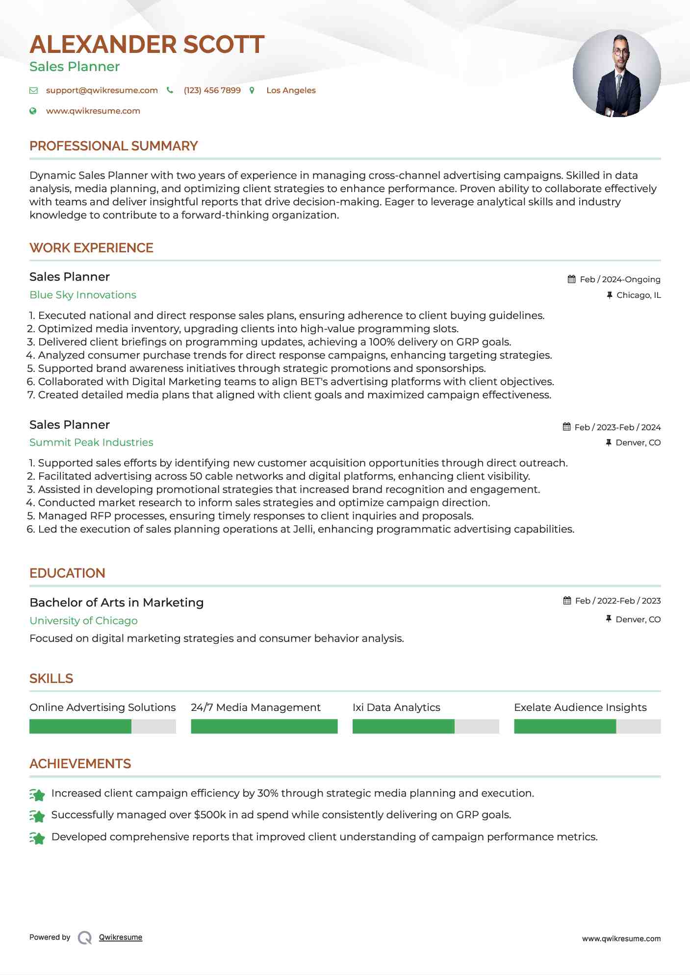 Sales Planner Resume Format