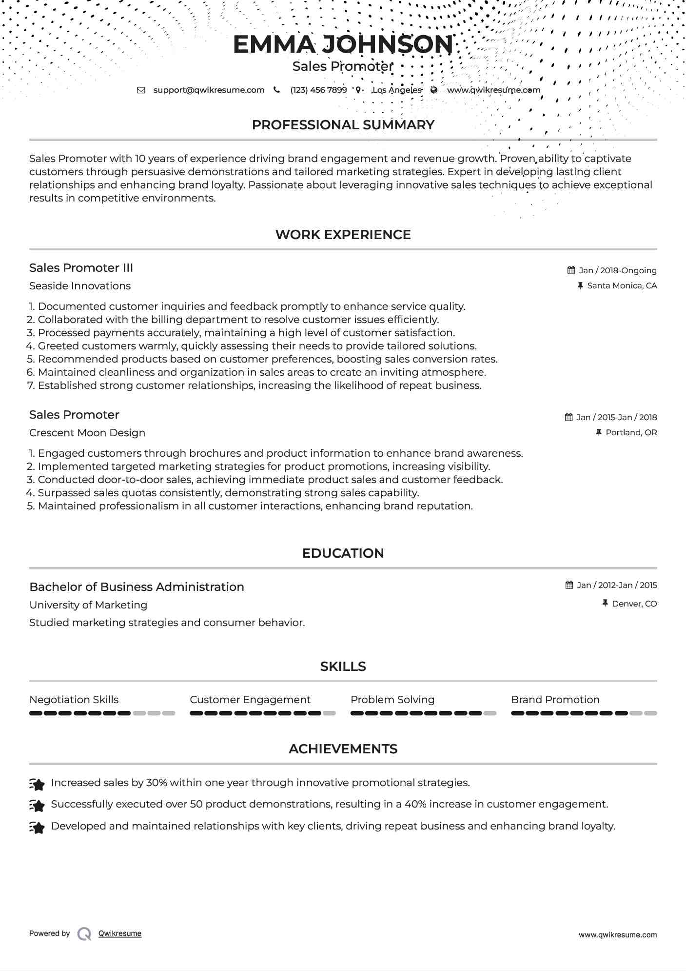 Sales Promoter III Resume Model