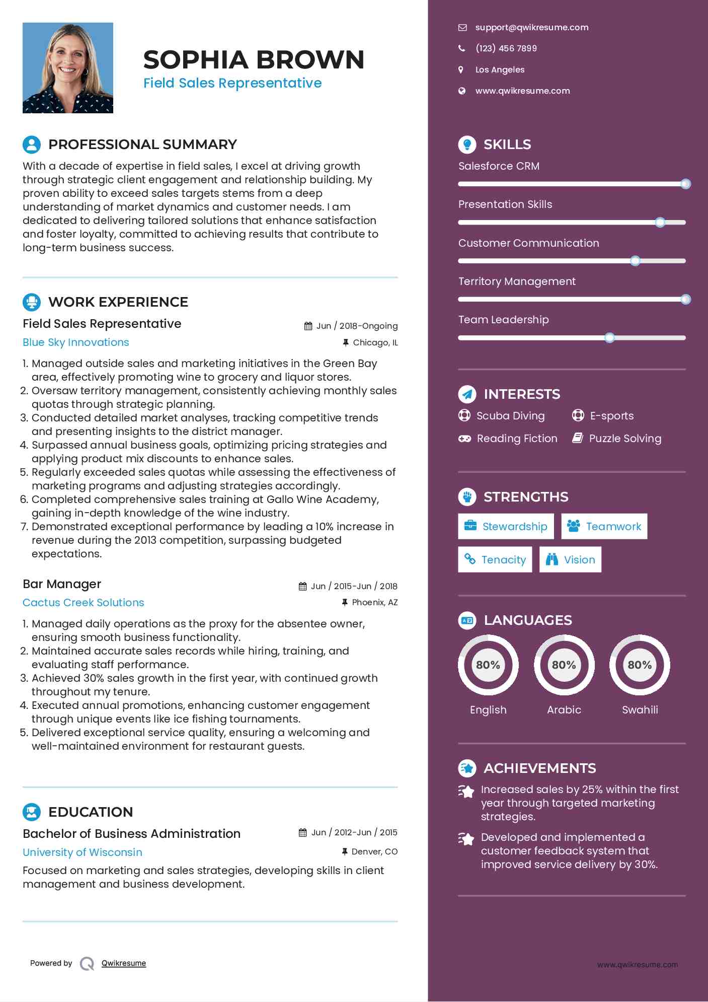 Field Sales Representative Resume Format