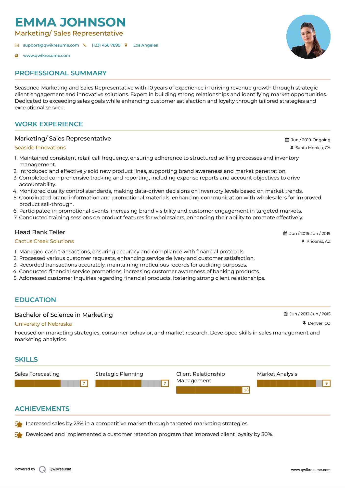 Marketing/ Sales Representative Resume Template
