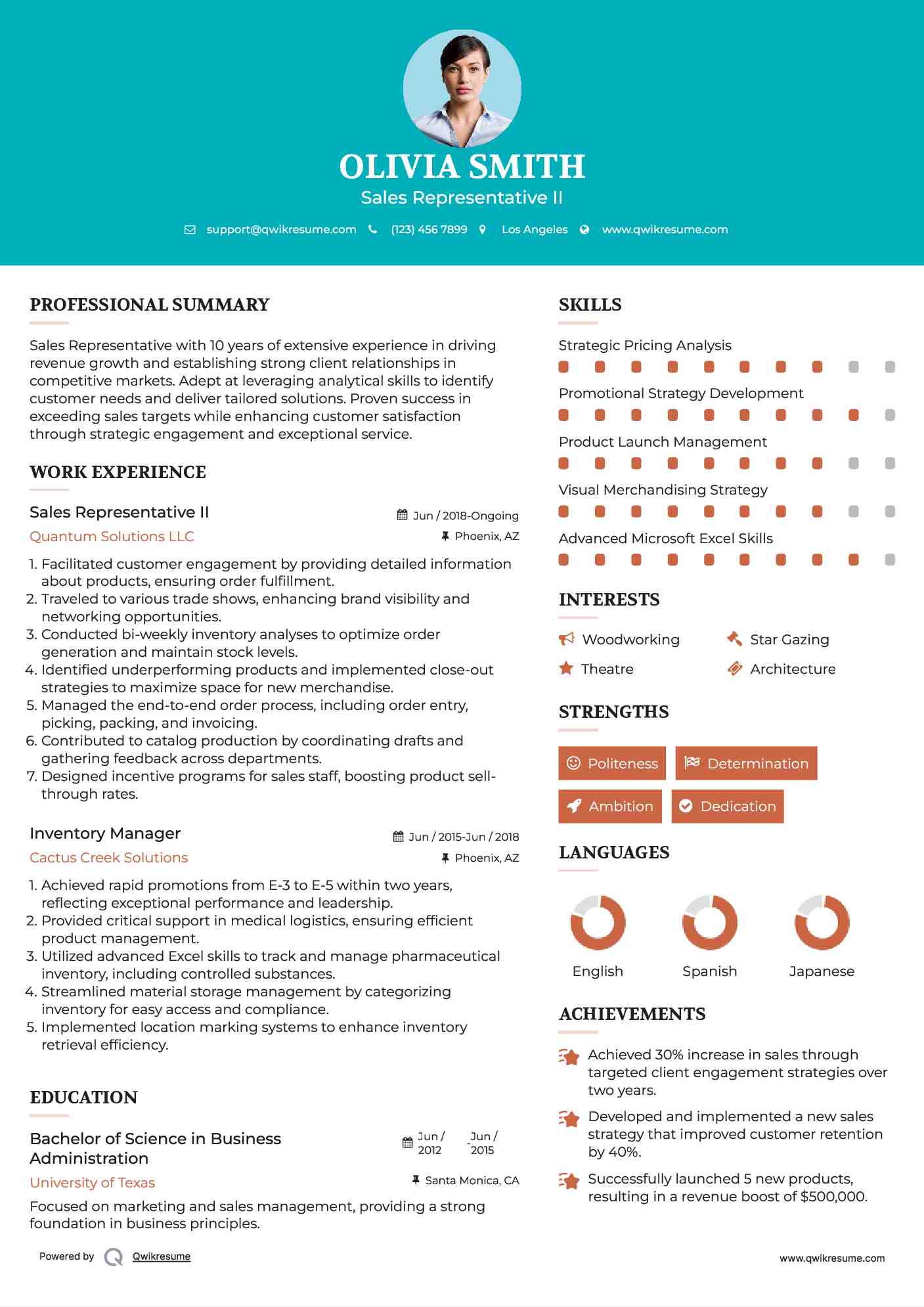 Sales Representative II Resume Example