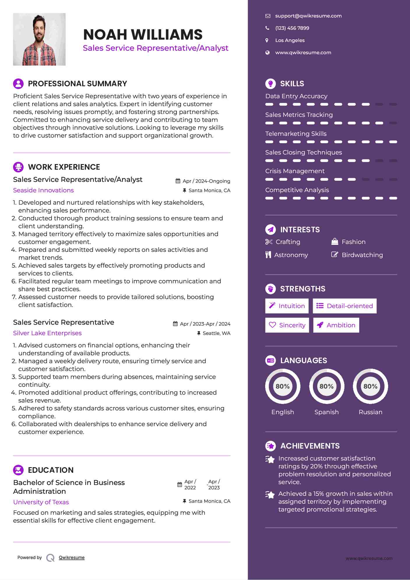 Sales Service Representative/Analyst Resume Model