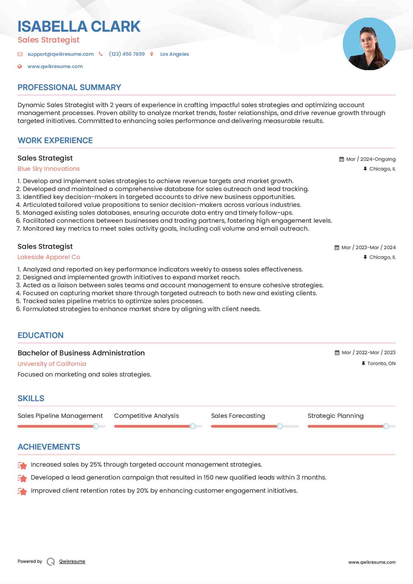 Sales Strategist Resume Format