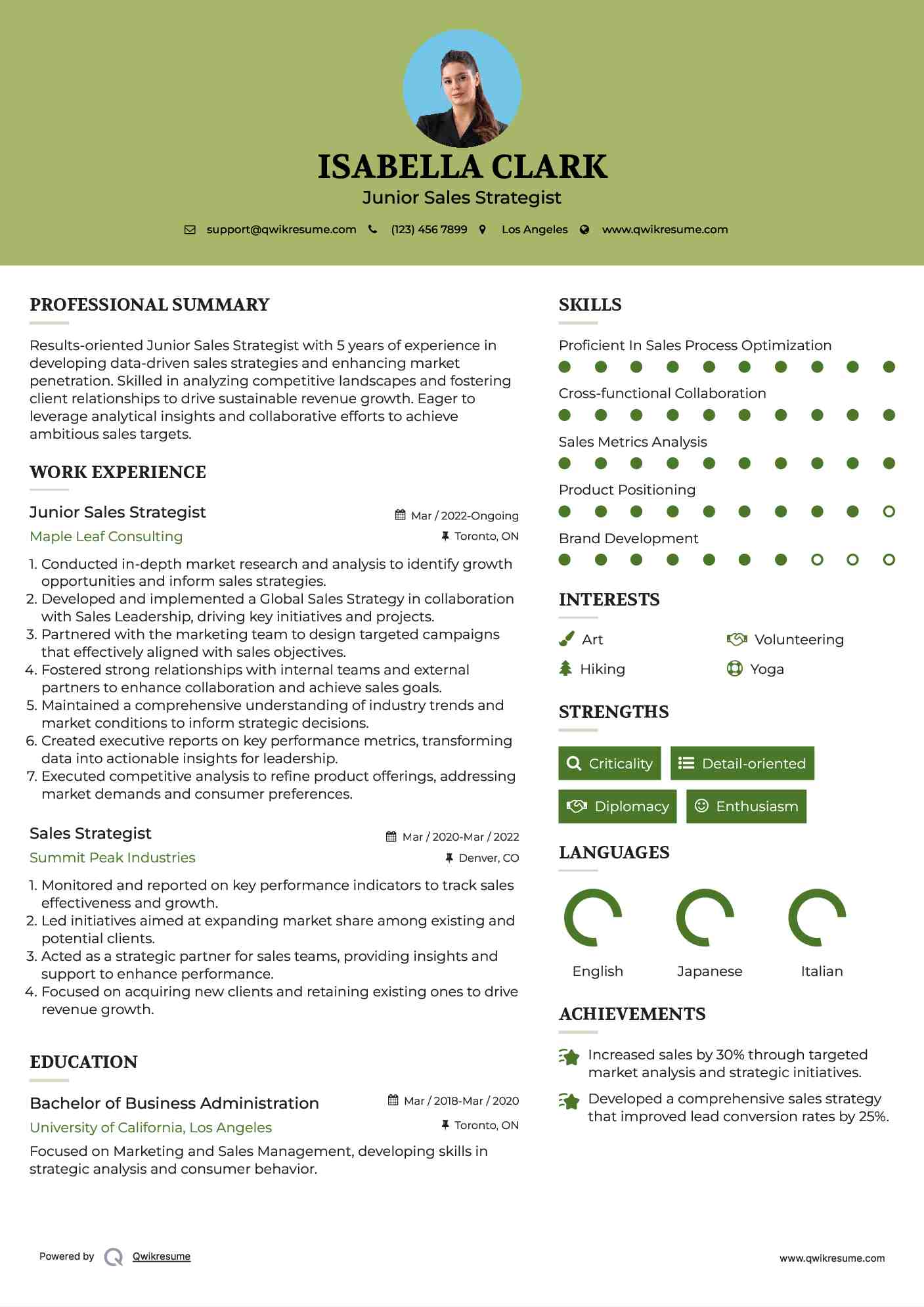 Junior Sales Strategist
 Resume Sample