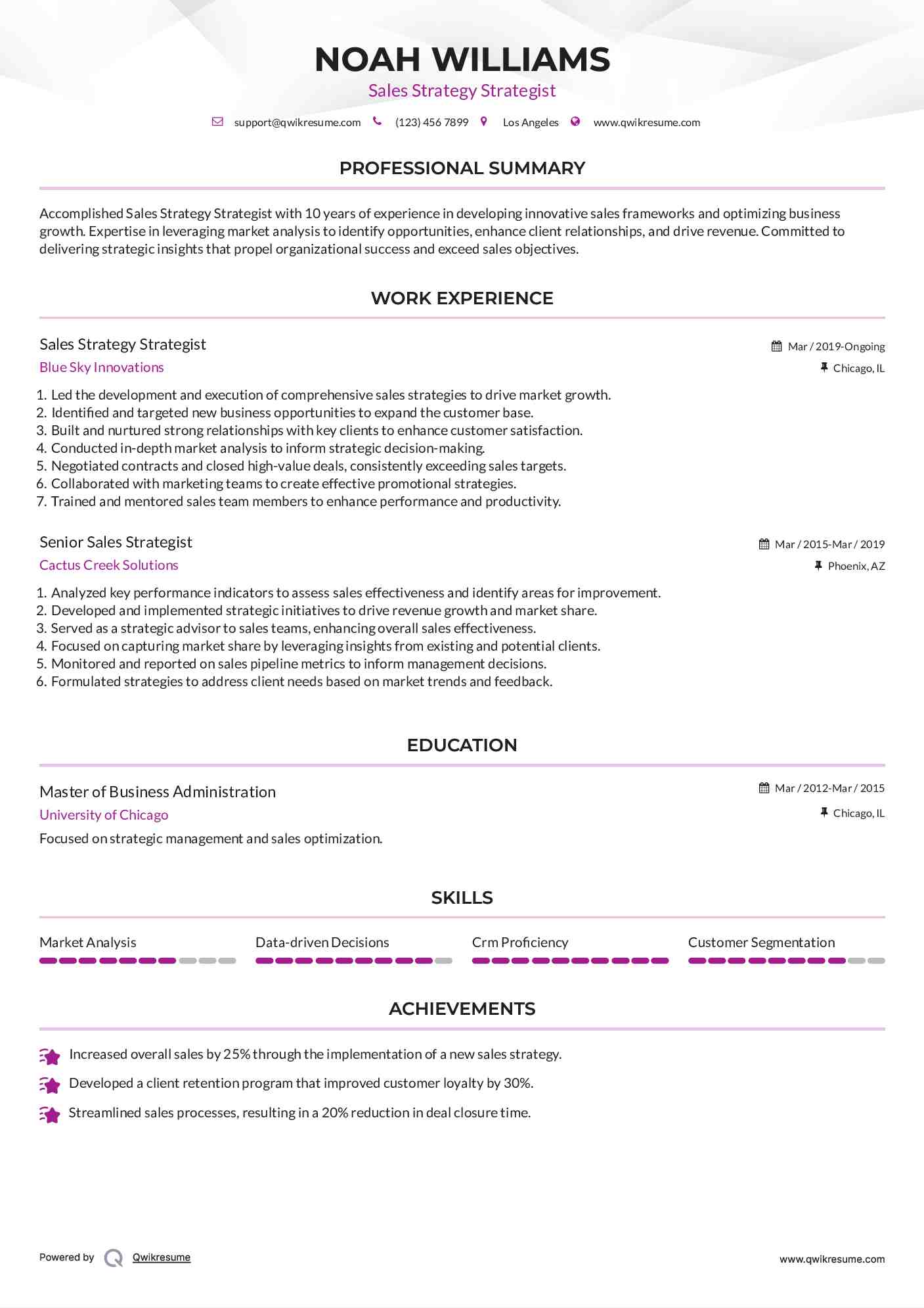 Sales Strategy Strategist Resume Example