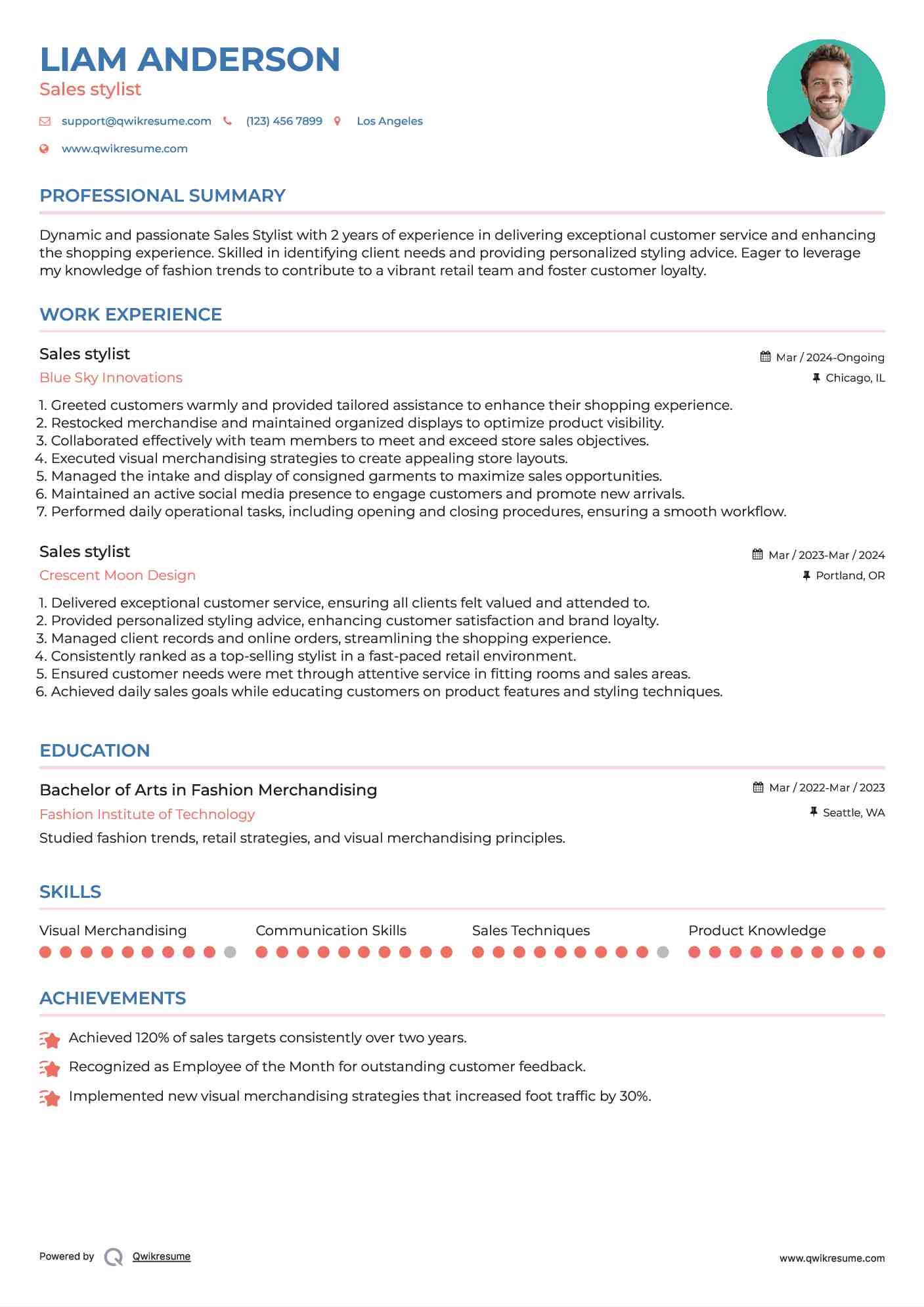 Sales stylist Resume Sample