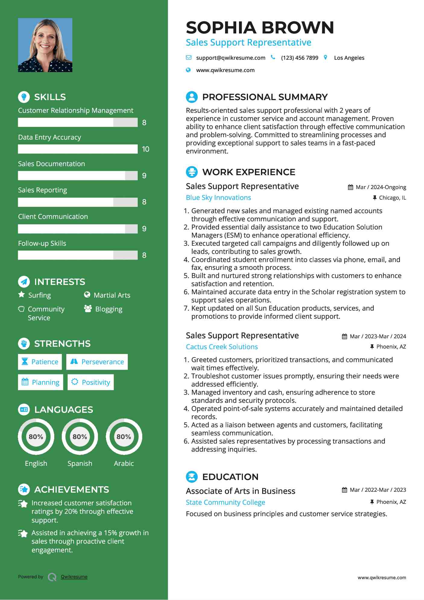 Sales Support Representative Resume Format
