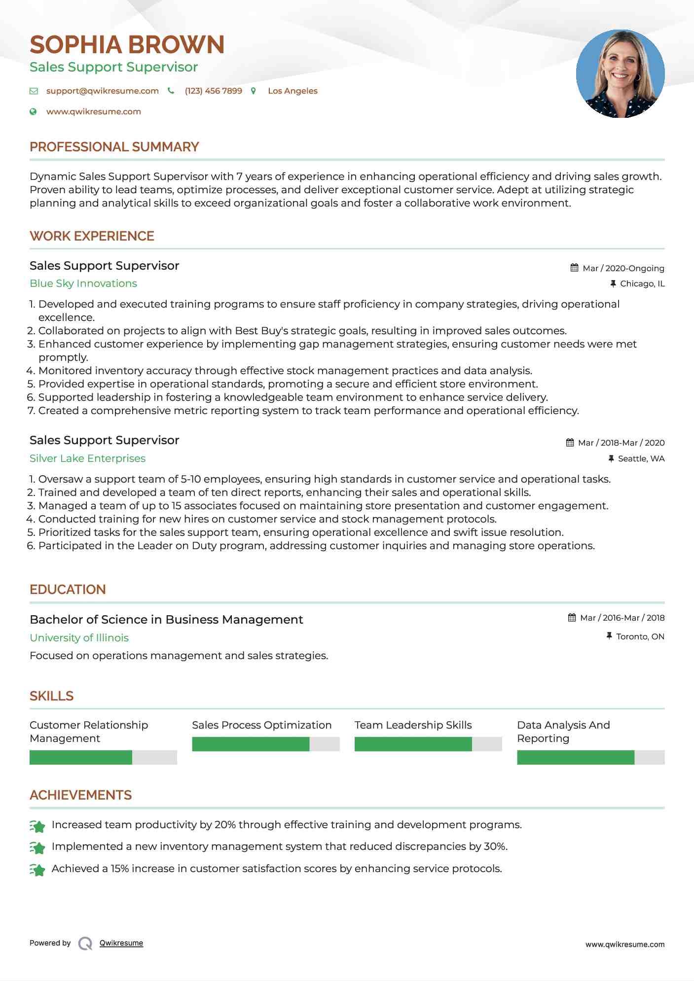 Sales Support Supervisor Resume Format