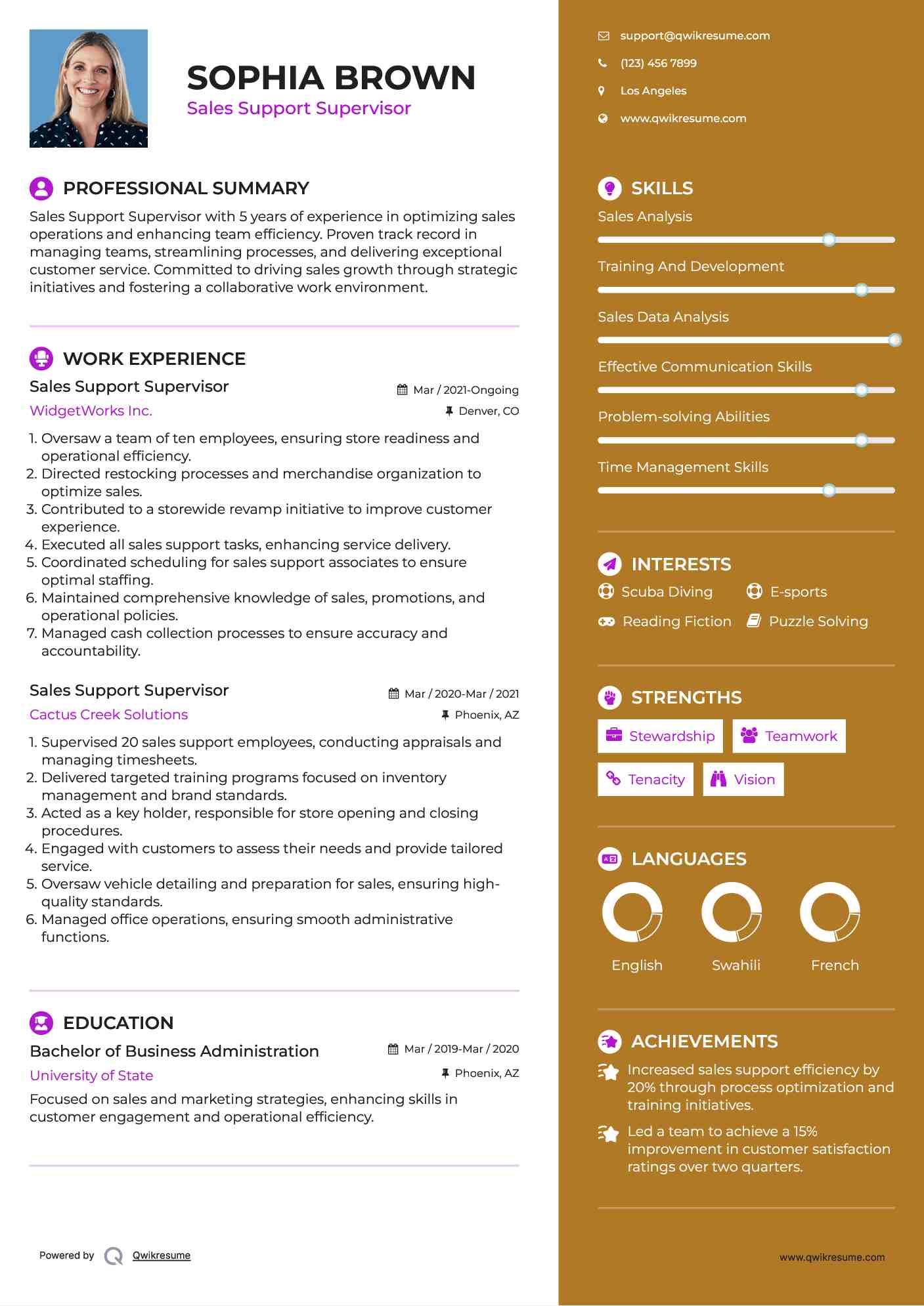 Sales Support Supervisor Resume Format