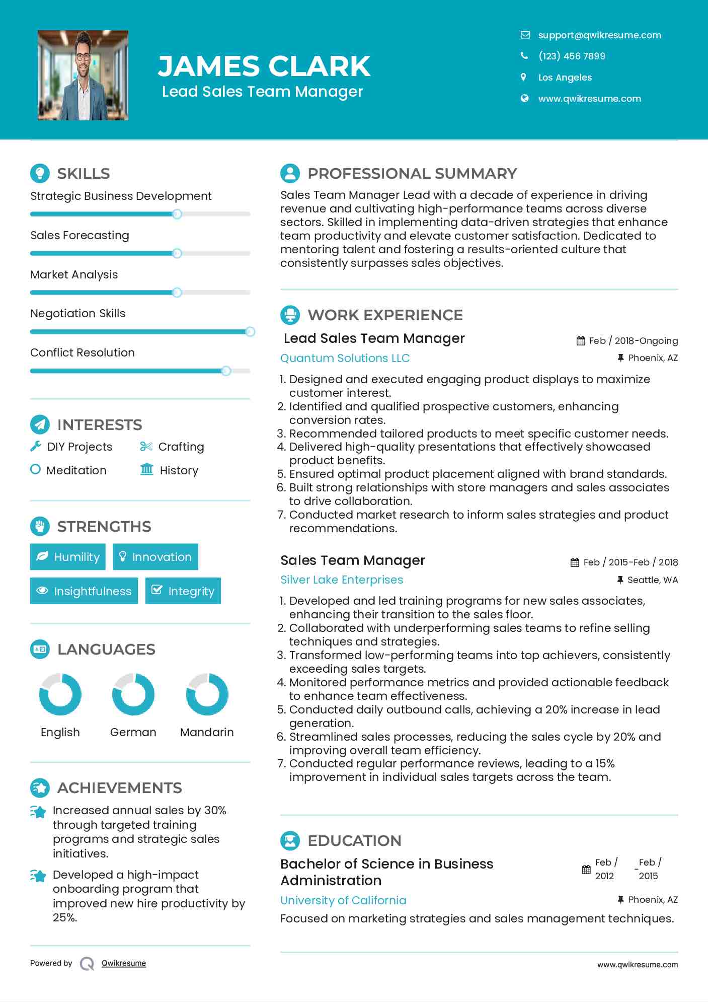  Lead Sales Team Manager Resume Model