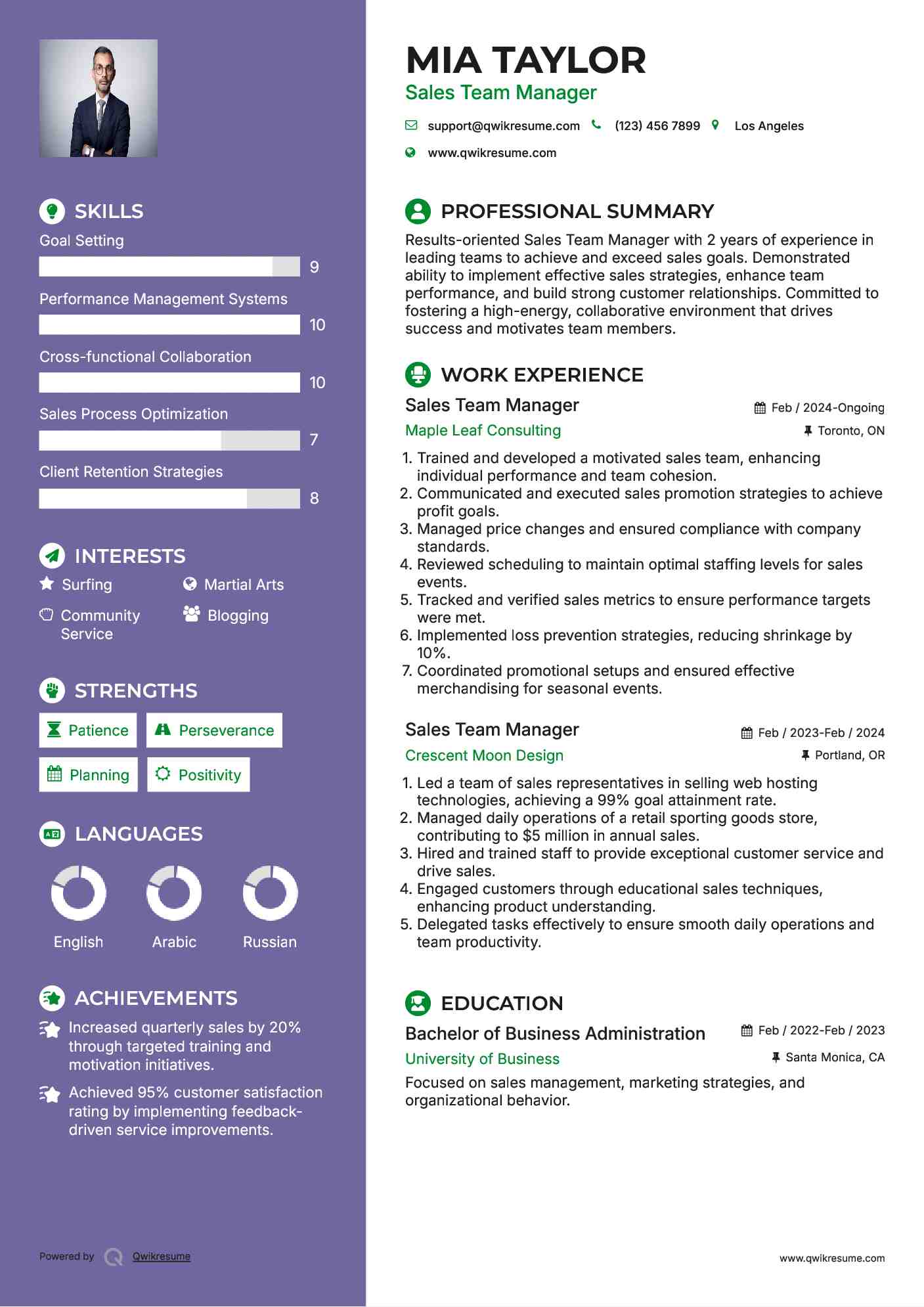 Sales Team Manager Resume Template