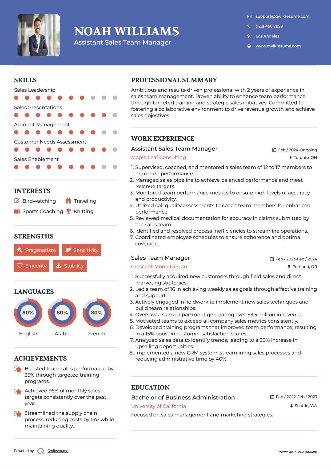 Assistant Sales Team Manager Resume Model