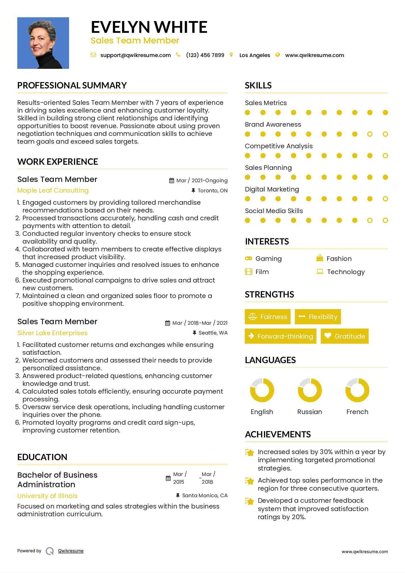 Sales Team Member Resume Template