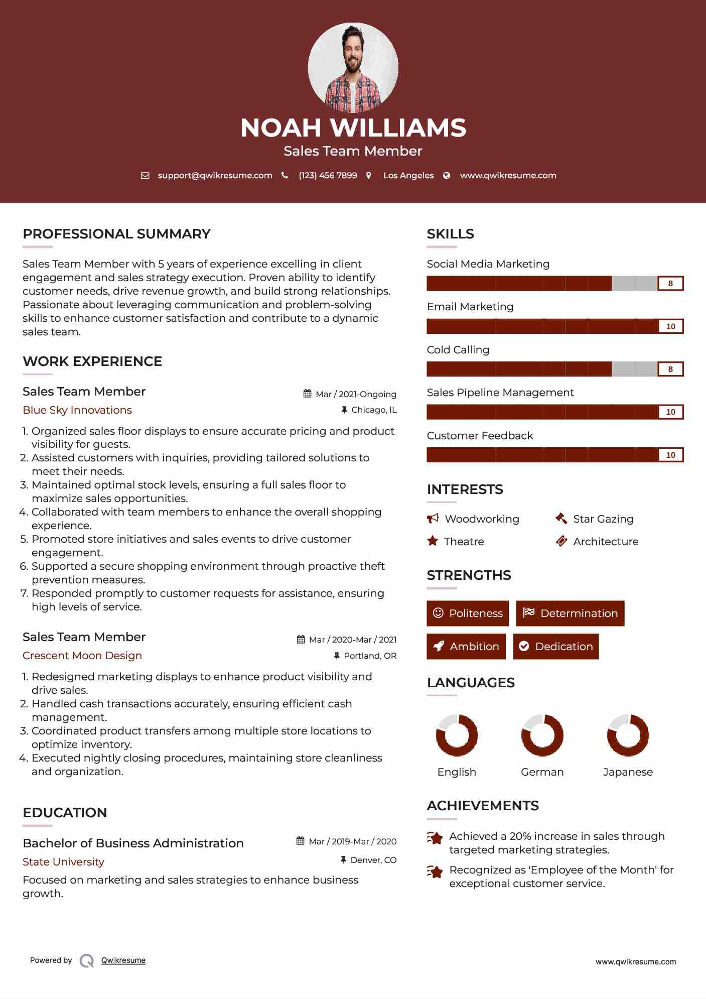 Sales Team Member Resume Sample