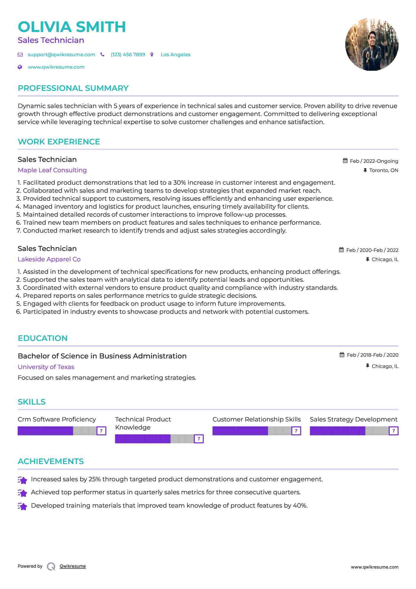 Sales Technician Resume Template
