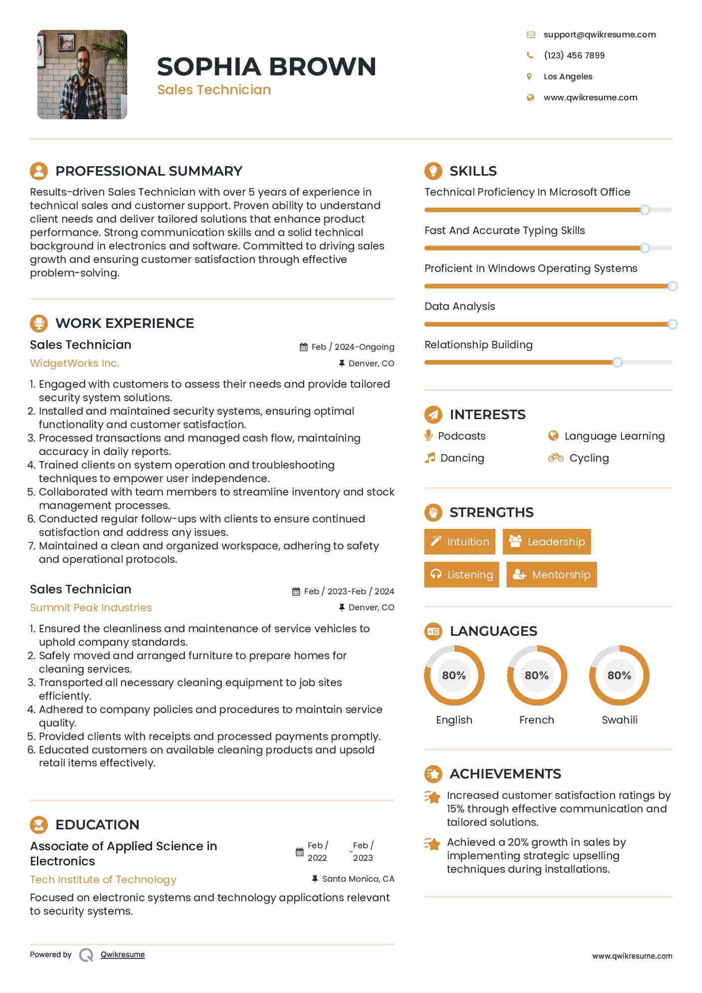 Sales Technician Resume Format