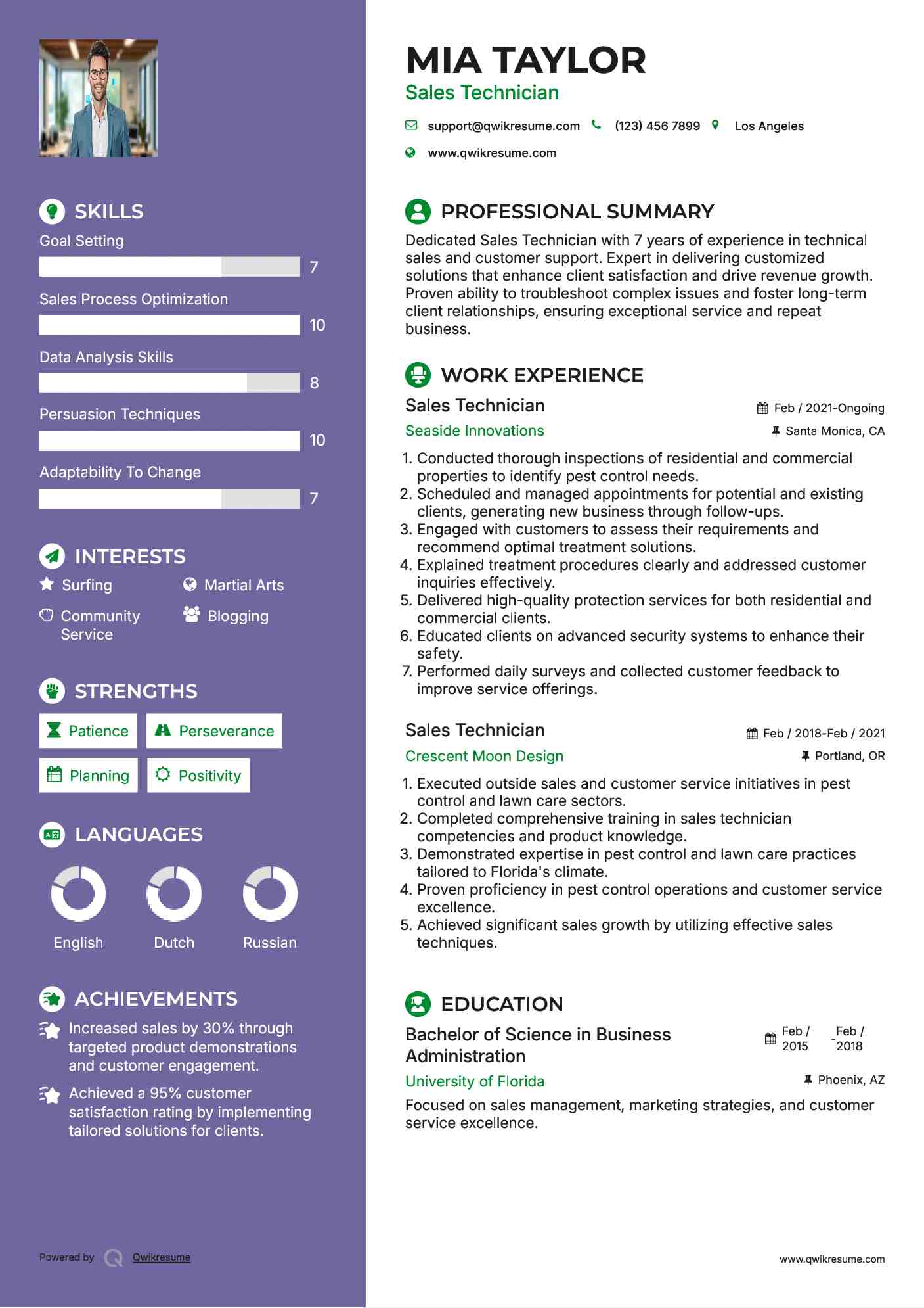 Sales Technician Resume Template