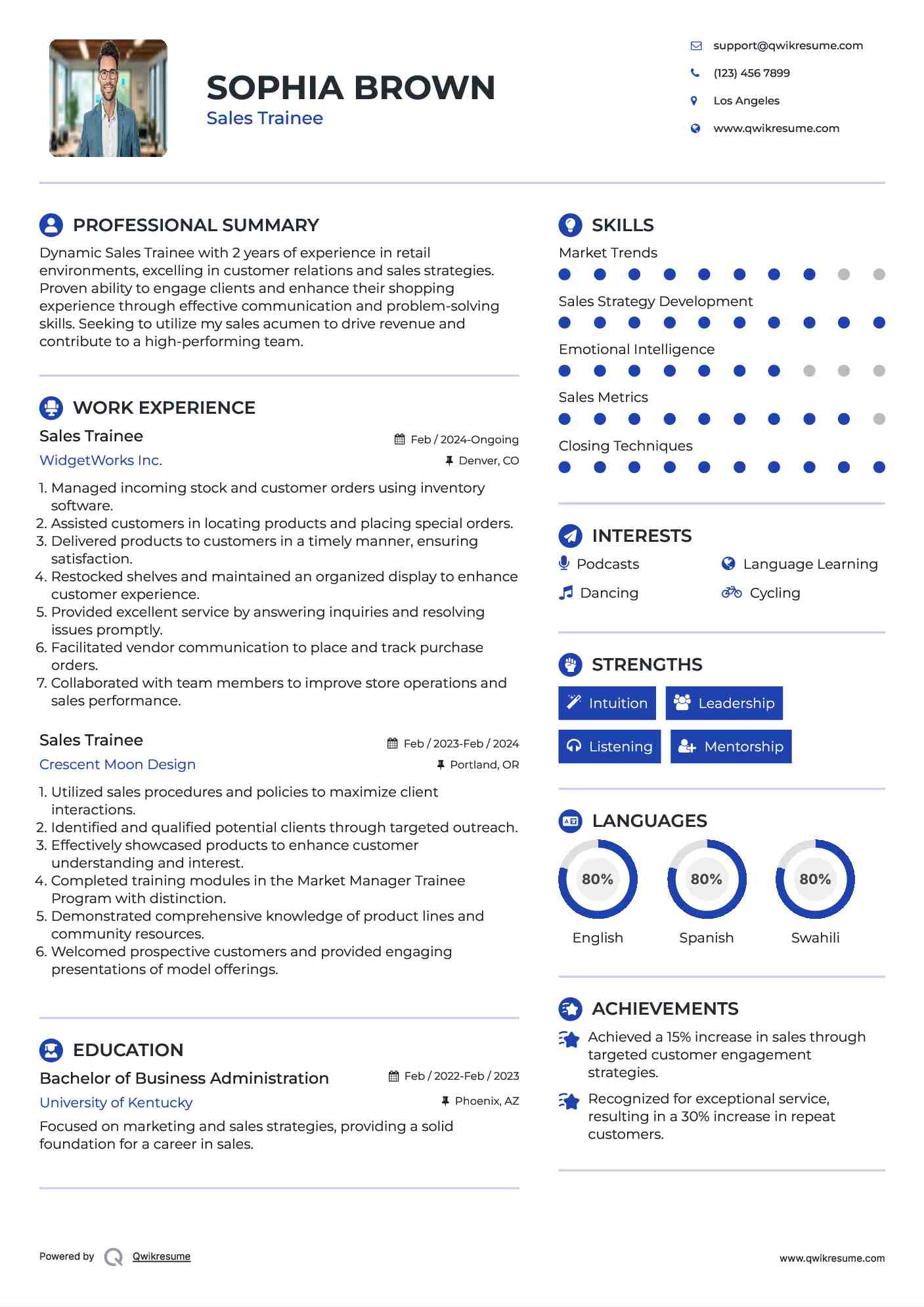 Sales Trainee Resume Example