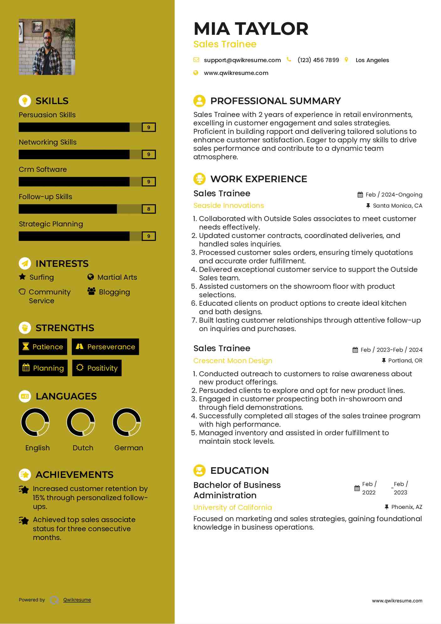 Sales Trainee Resume Example