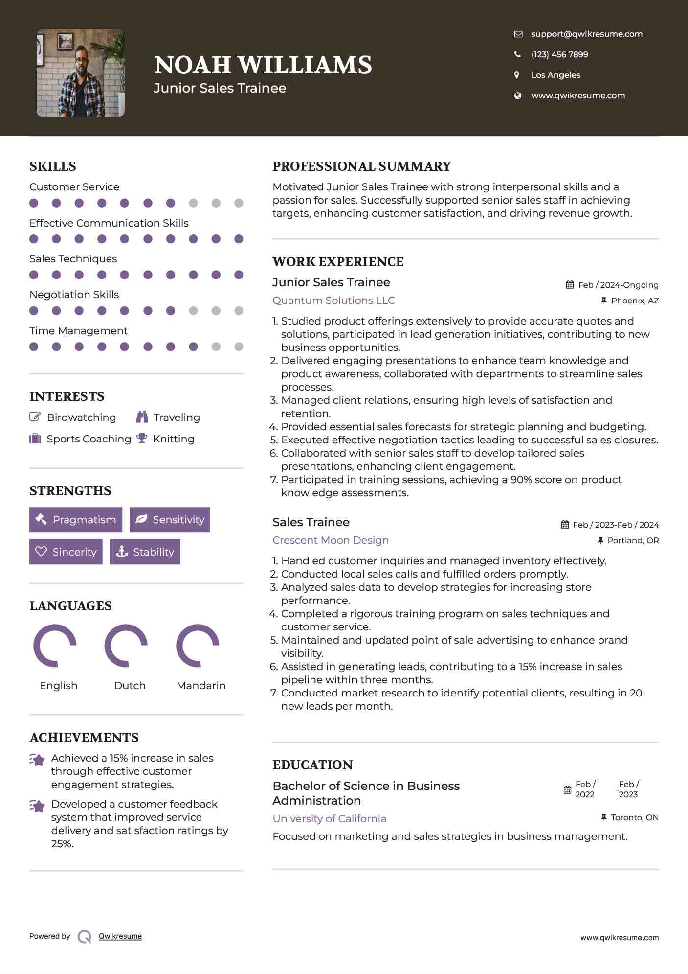 Junior Sales Trainee Resume Template