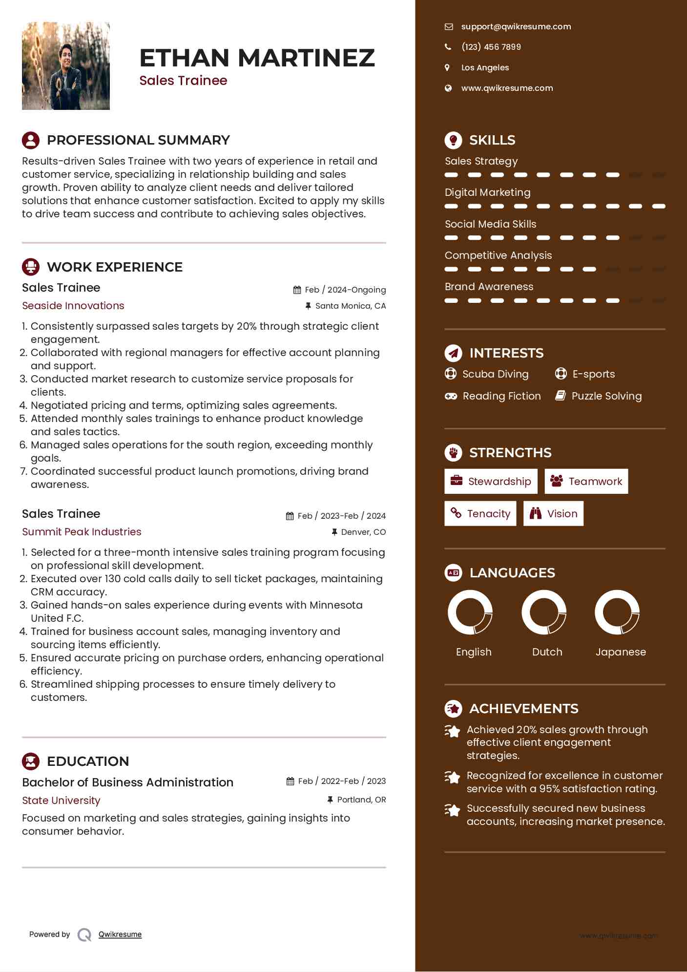 Sales Trainee Resume Sample