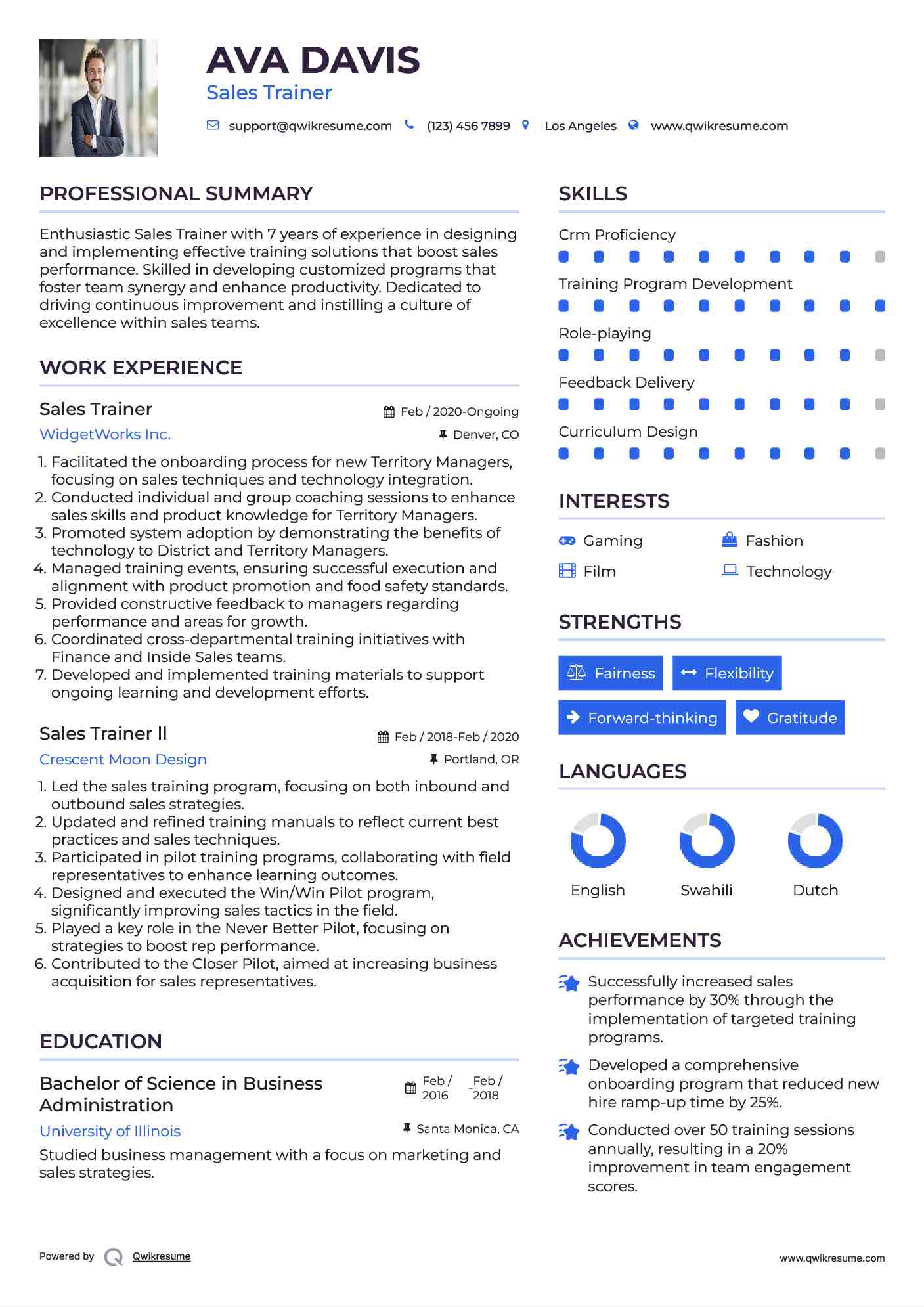 Sales Trainer Resume Example