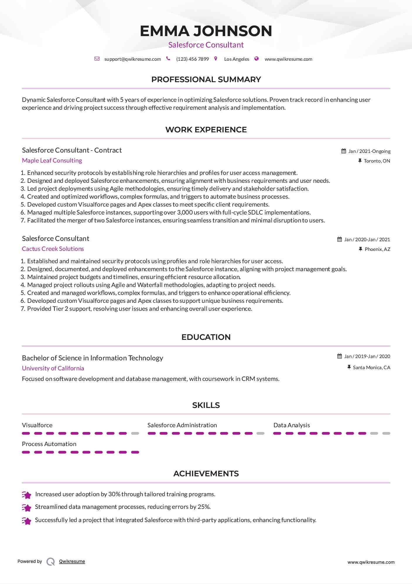 Salesforce Consultant - Contract Resume Format
