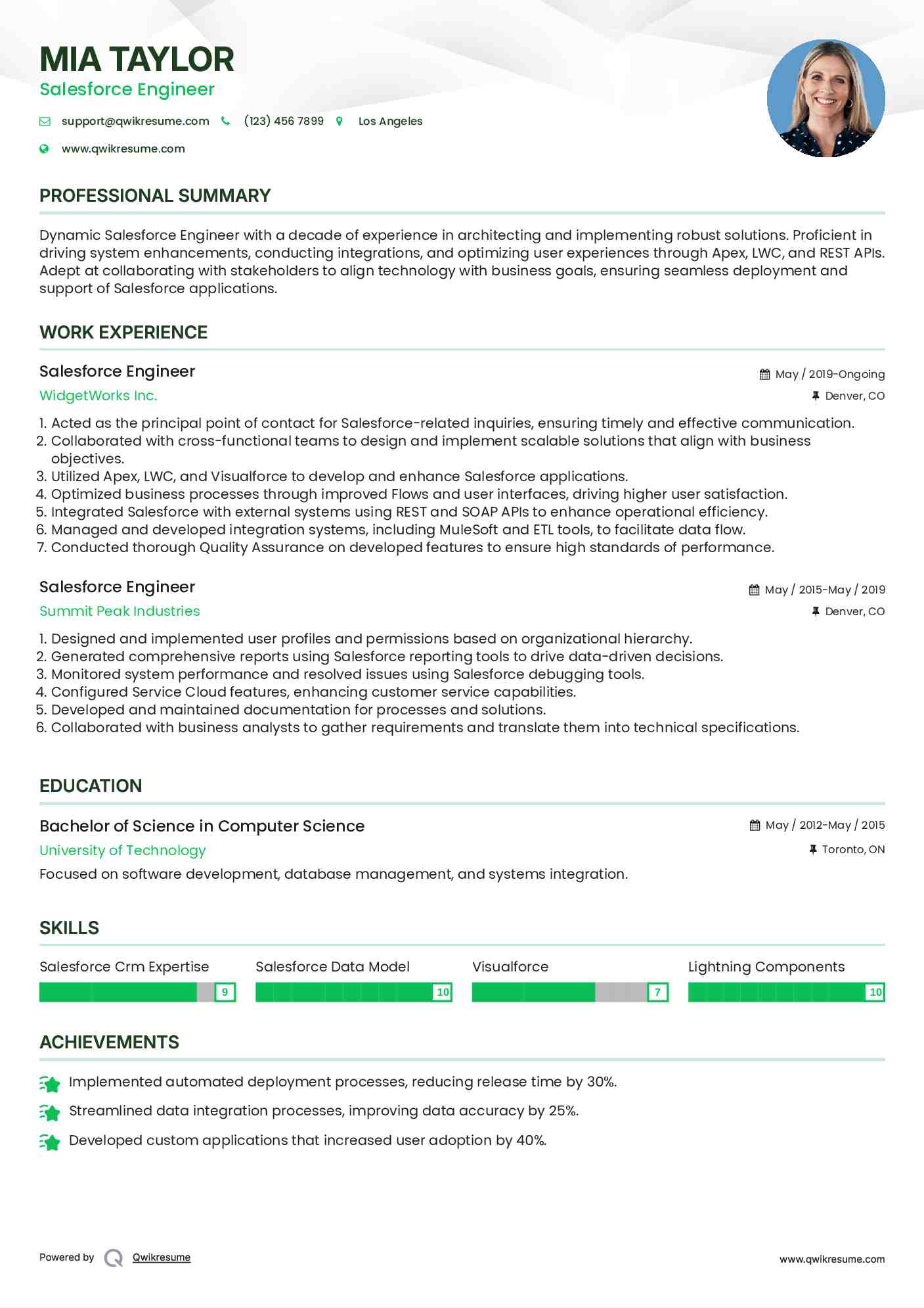 Salesforce Engineer Resume Example