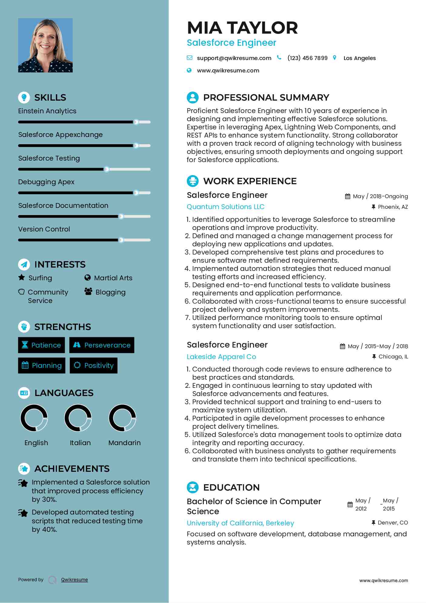 Salesforce Engineer Resume Example