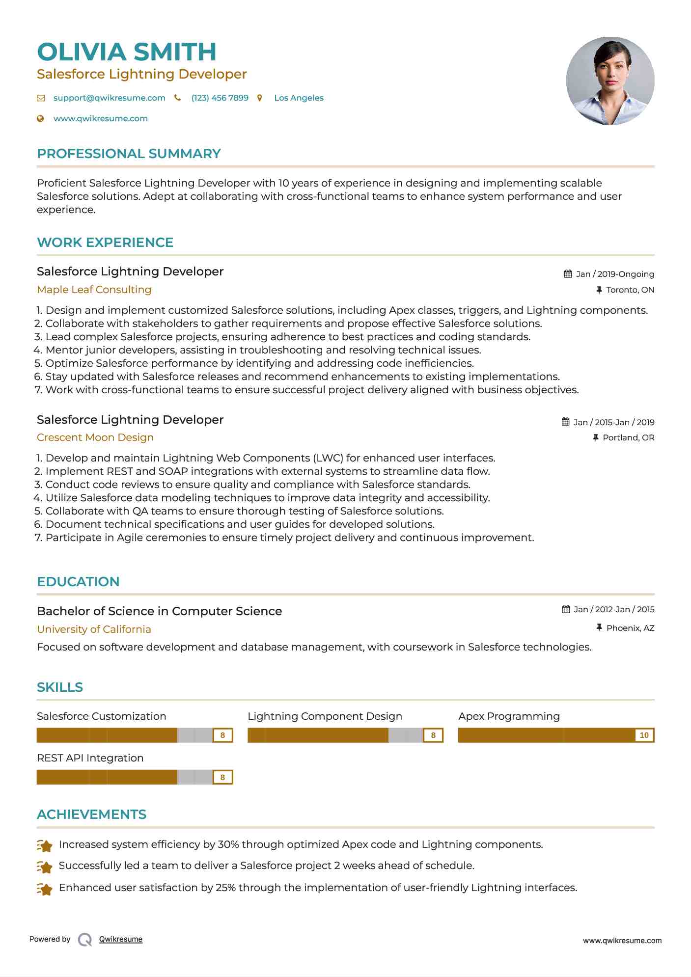 Salesforce Lightning Developer Resume Model