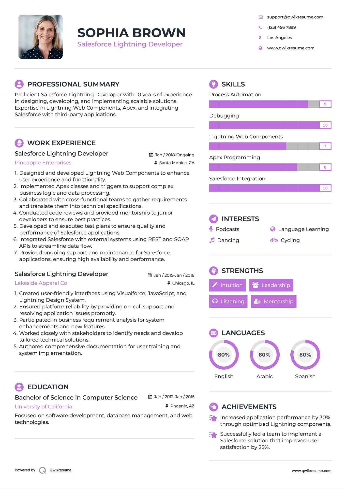 Salesforce Lightning Developer Resume Example