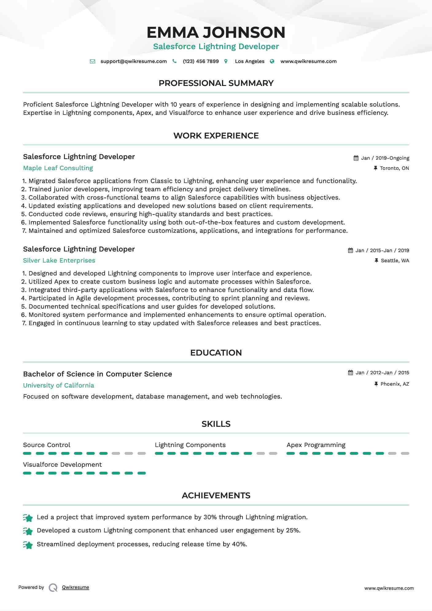 Salesforce Lightning Developer Resume Template