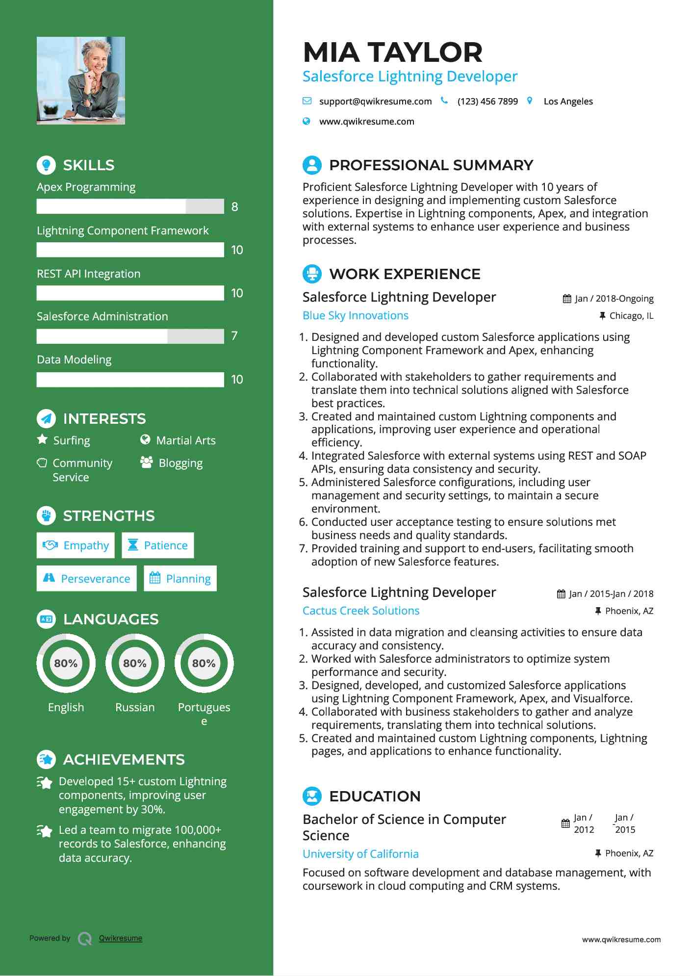 Salesforce Lightning Developer Resume Sample