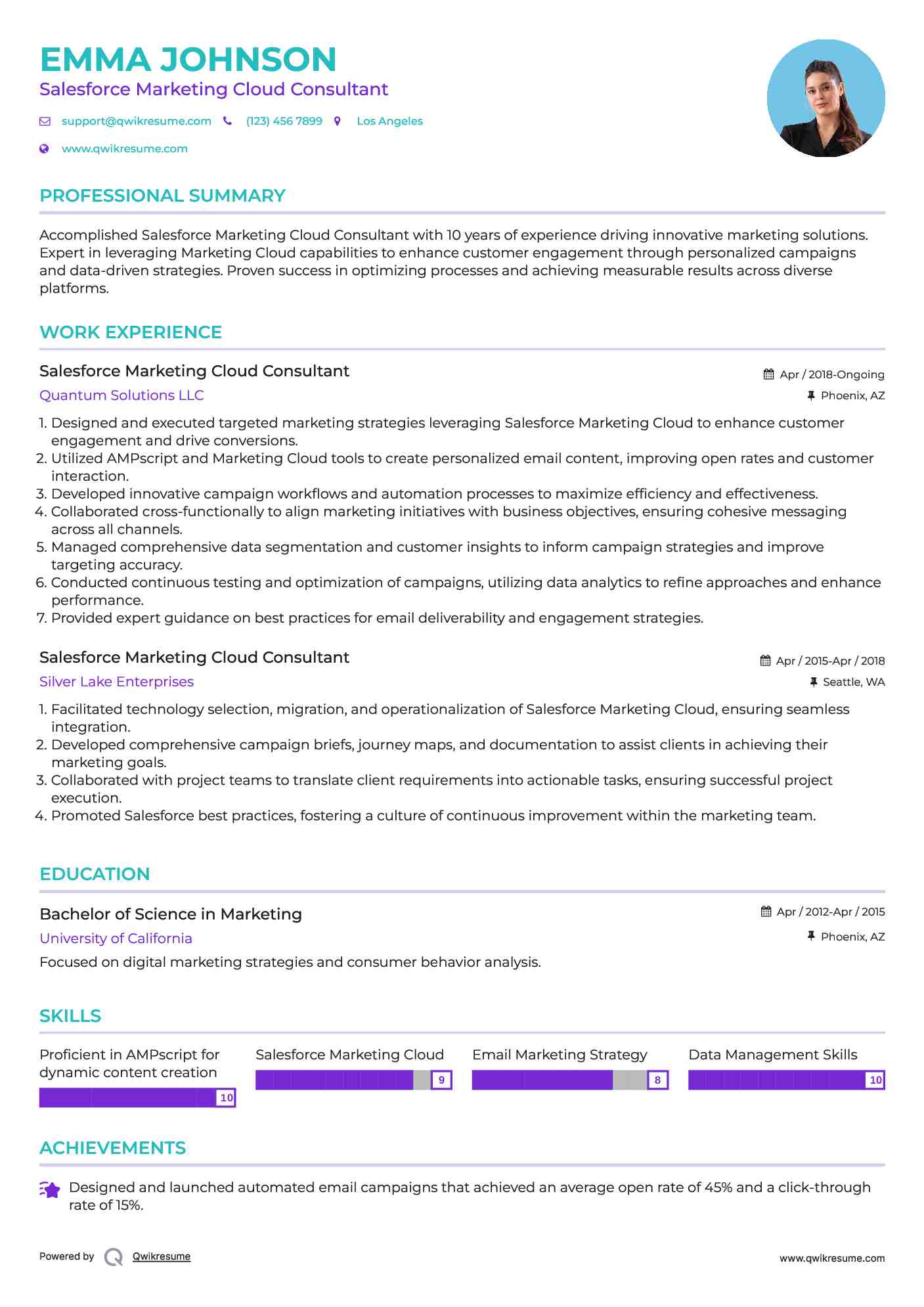 Salesforce Marketing Cloud Consultant Resume Example