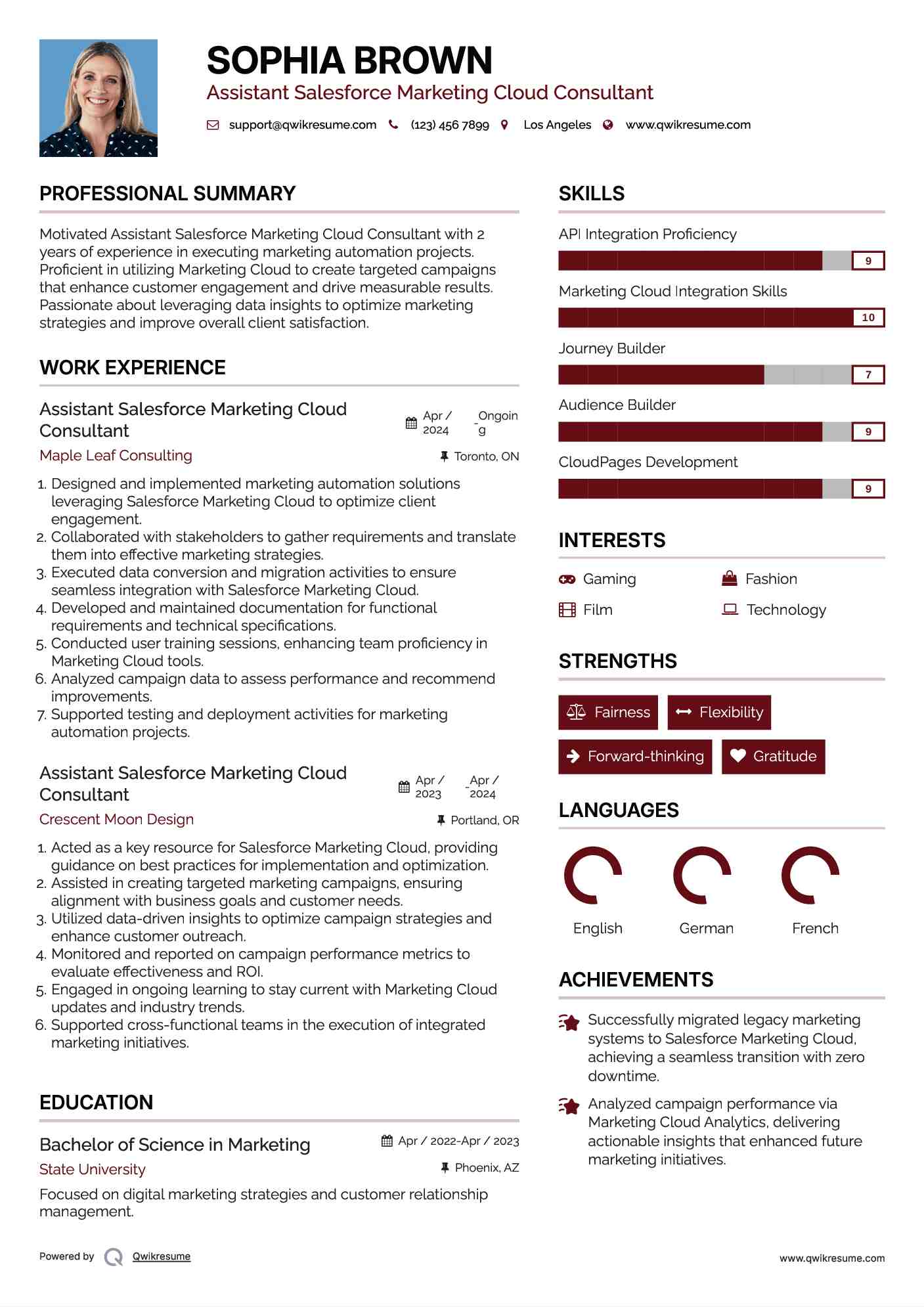 Assistant Salesforce Marketing Cloud Consultant Resume Template