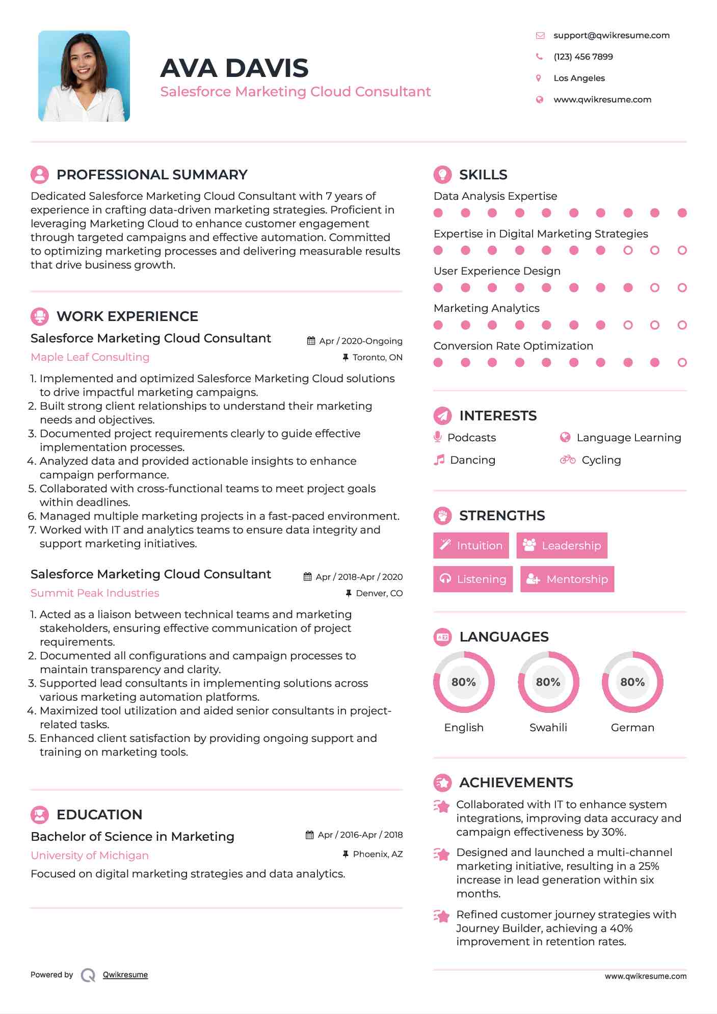 Salesforce Marketing Cloud Consultant Resume Template